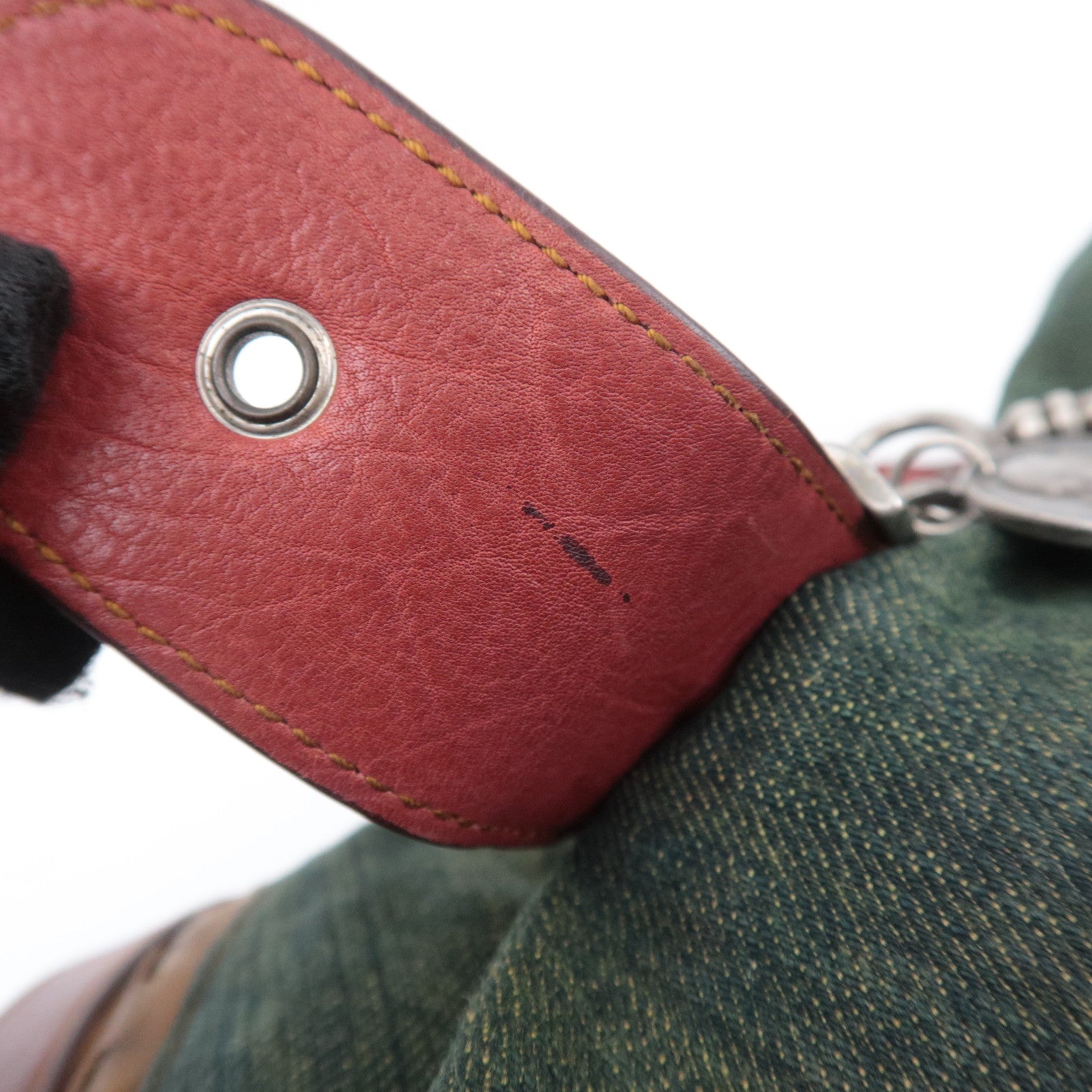 Christian Dior Gaucho Denim Leather Shoulder Bag Green Brown