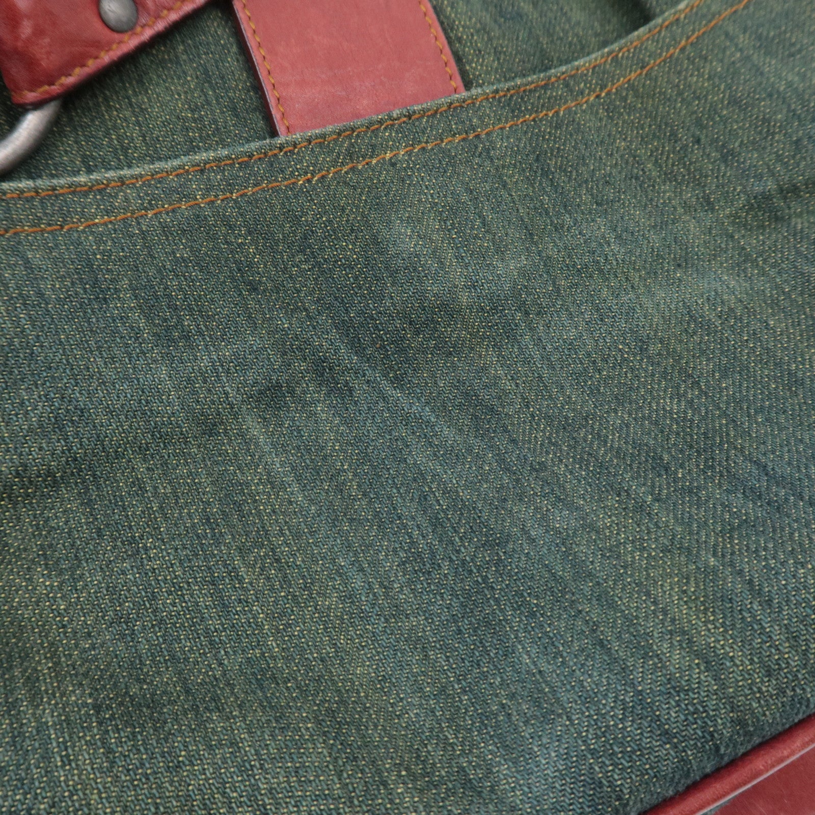 Christian Dior Gaucho Denim Leather Shoulder Bag Green Brown