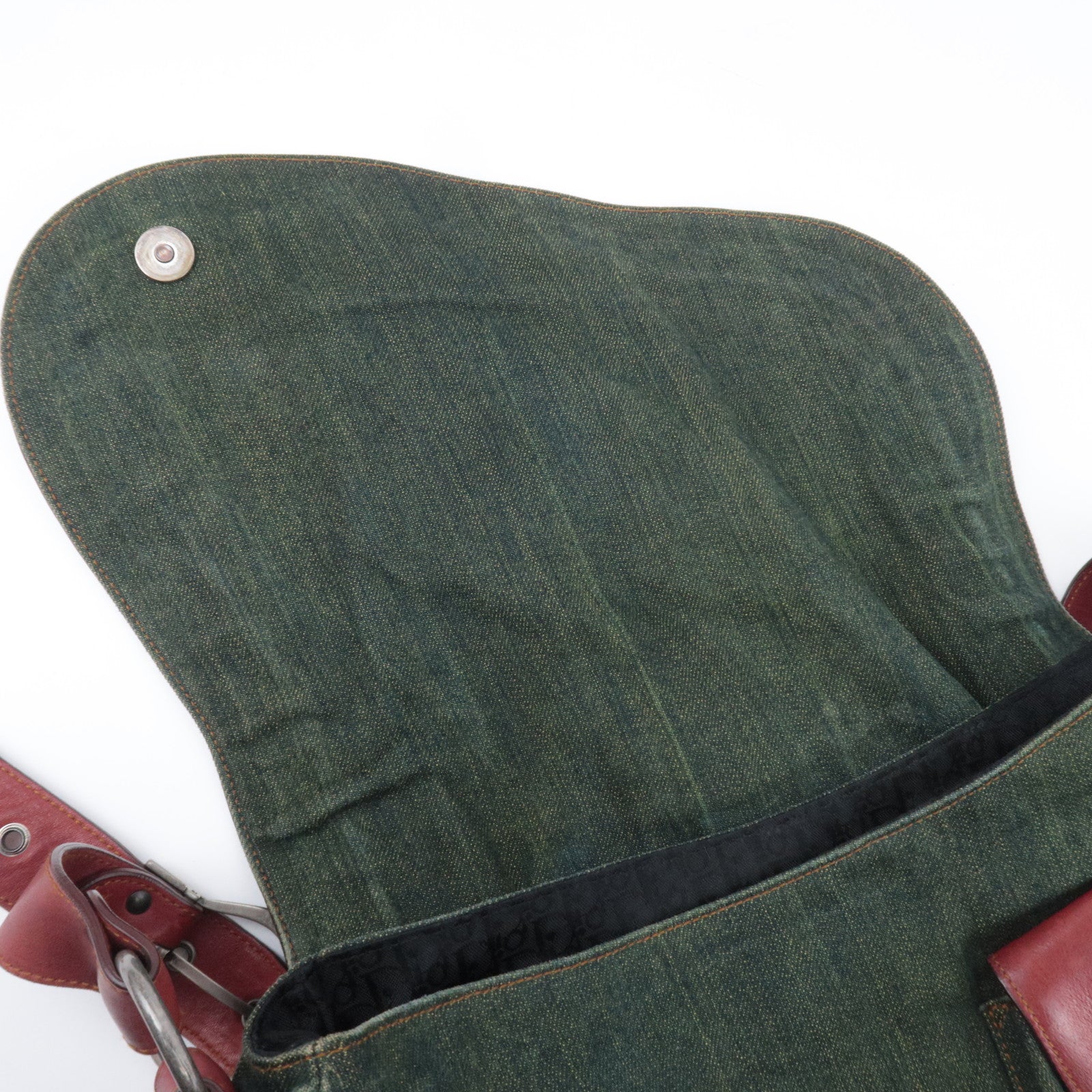 Christian Dior Gaucho Denim Leather Shoulder Bag Green Brown