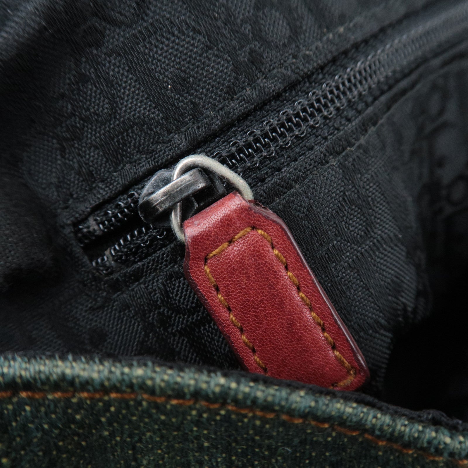 Christian Dior Gaucho Denim Leather Shoulder Bag Green Brown