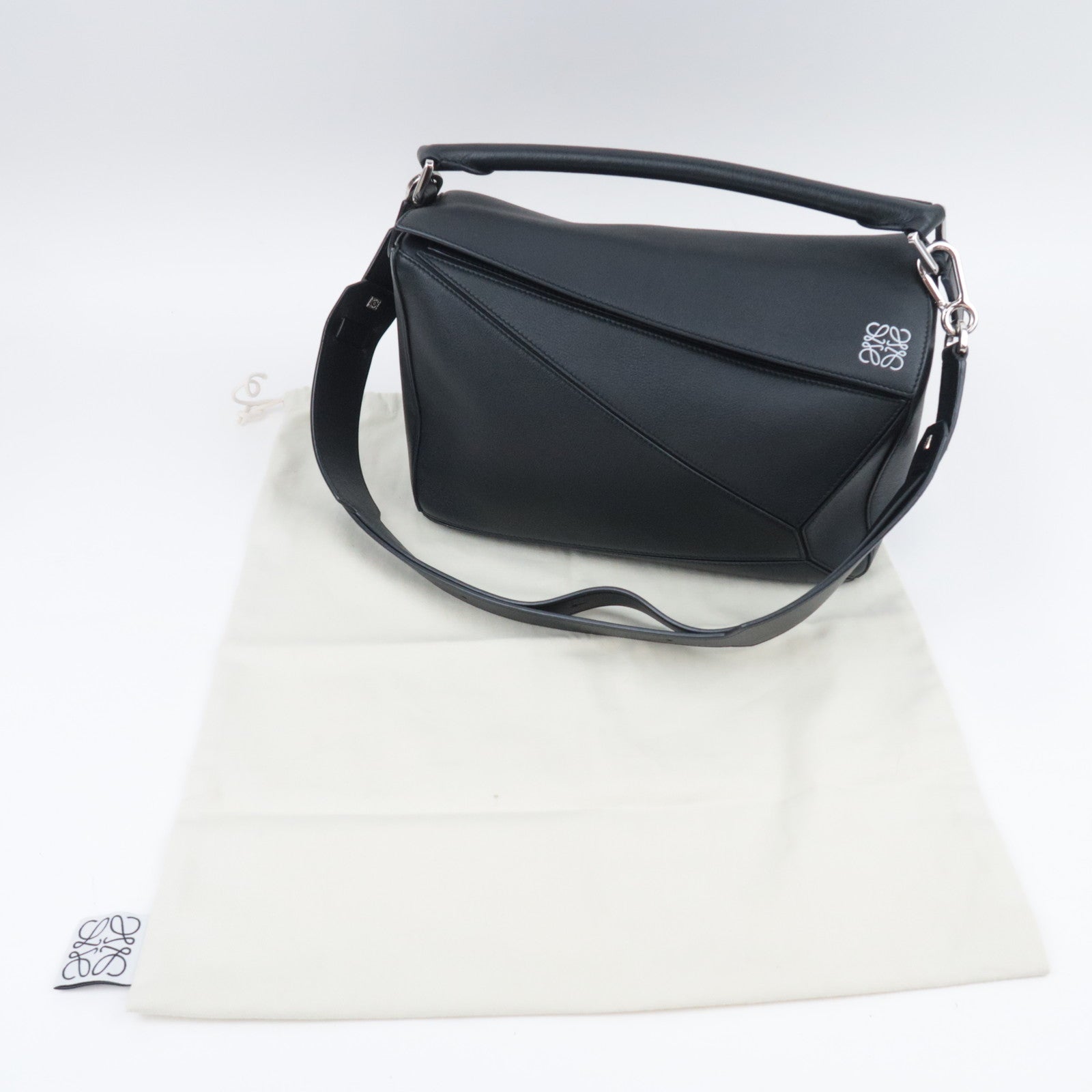 LOEWE Puzzle Bag Medium 2Way Leather Shoulder Bag Black