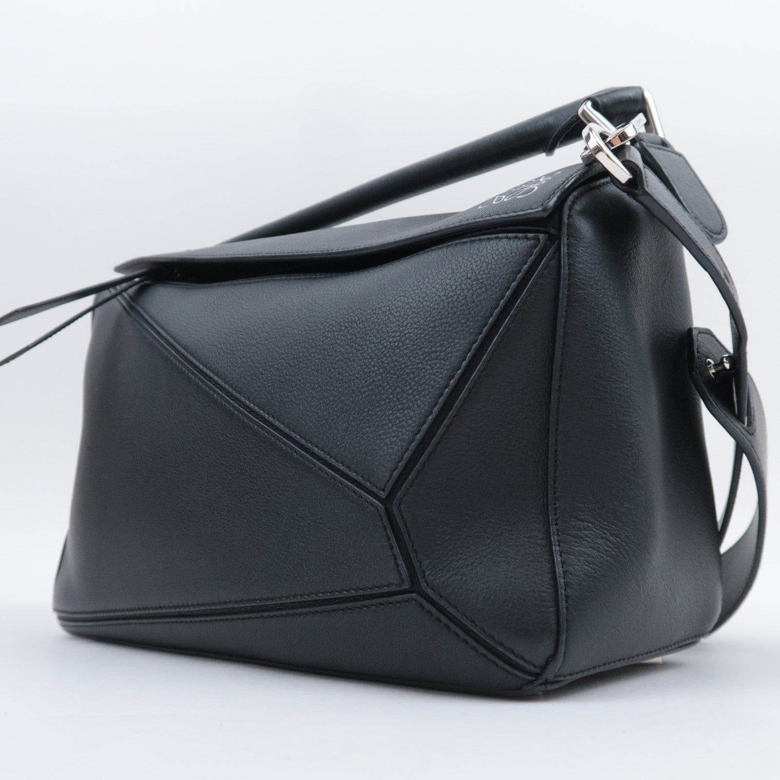 LOEWE Puzzle Bag Medium 2Way Leather Shoulder Bag Black