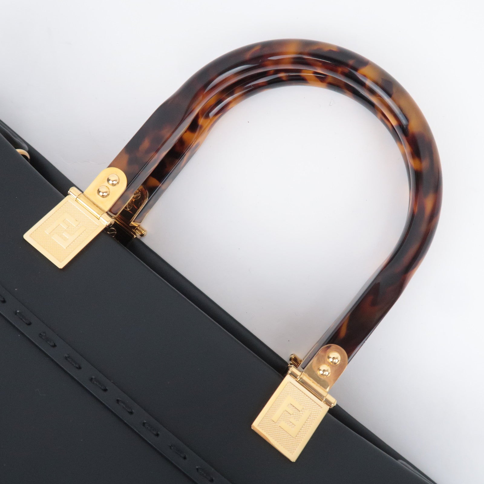 FENDI Sunshine Medium 2Way Leather Tote Bag Black 8BH386