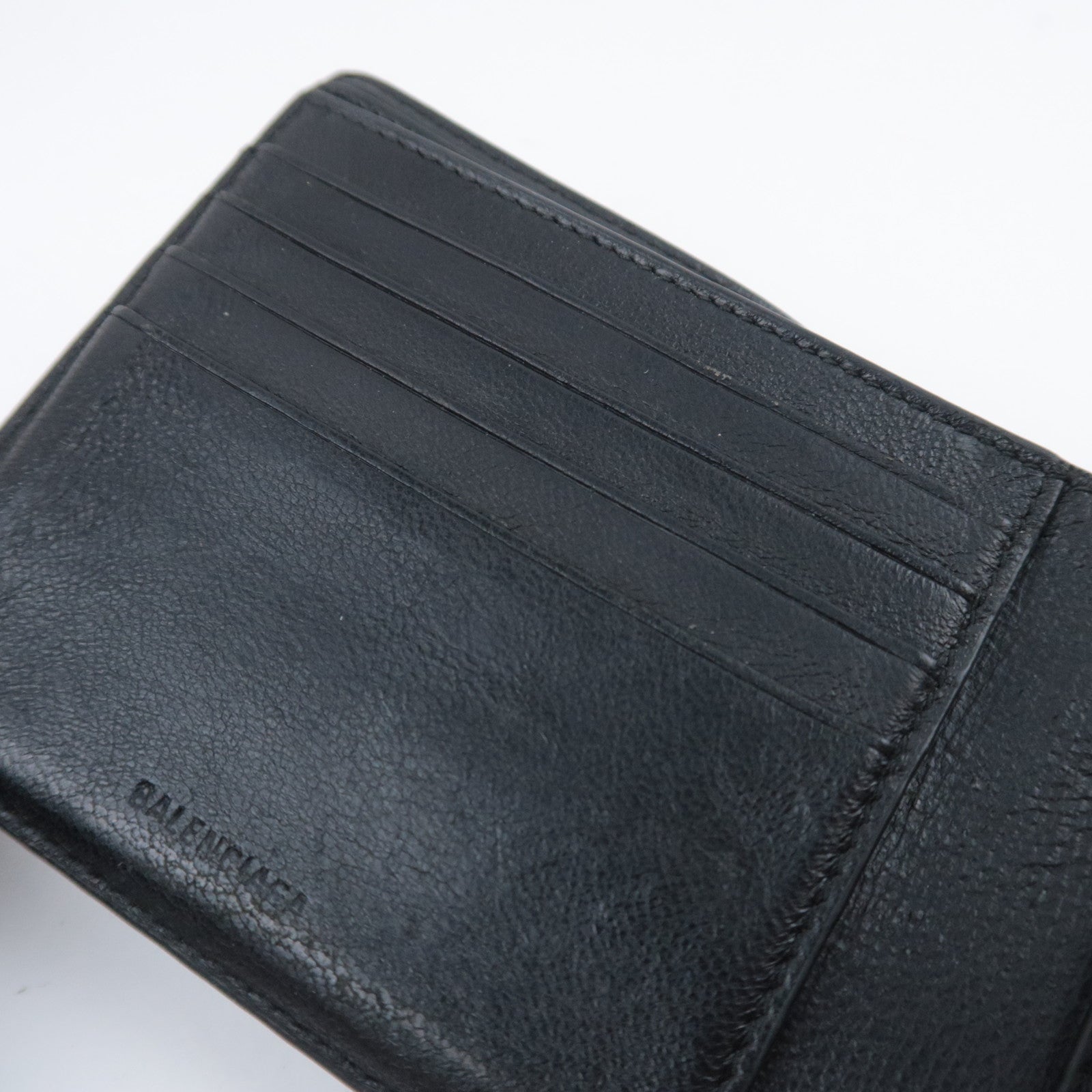 BALENCIAGA Logo Leather Wallet Black 594315