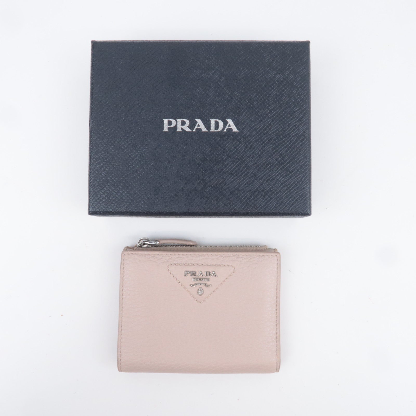 PRADA Triangle Logo Leather Wallet Pink Beige 1ML050