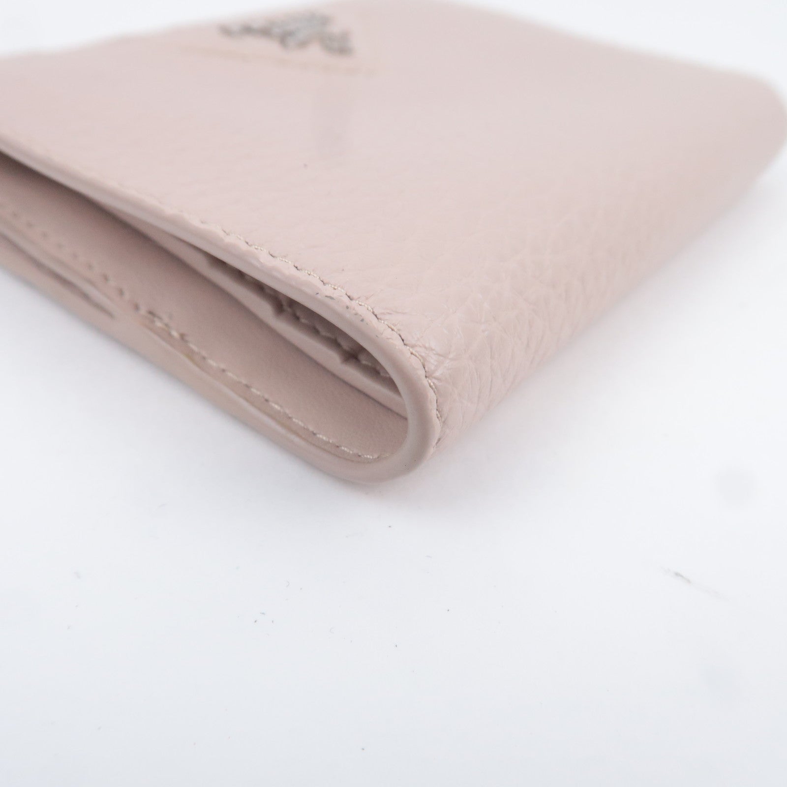 PRADA Triangle Logo Leather Wallet Pink Beige 1ML050