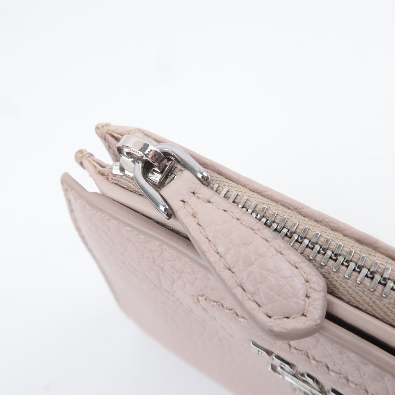 PRADA Triangle Logo Leather Wallet Pink Beige 1ML050