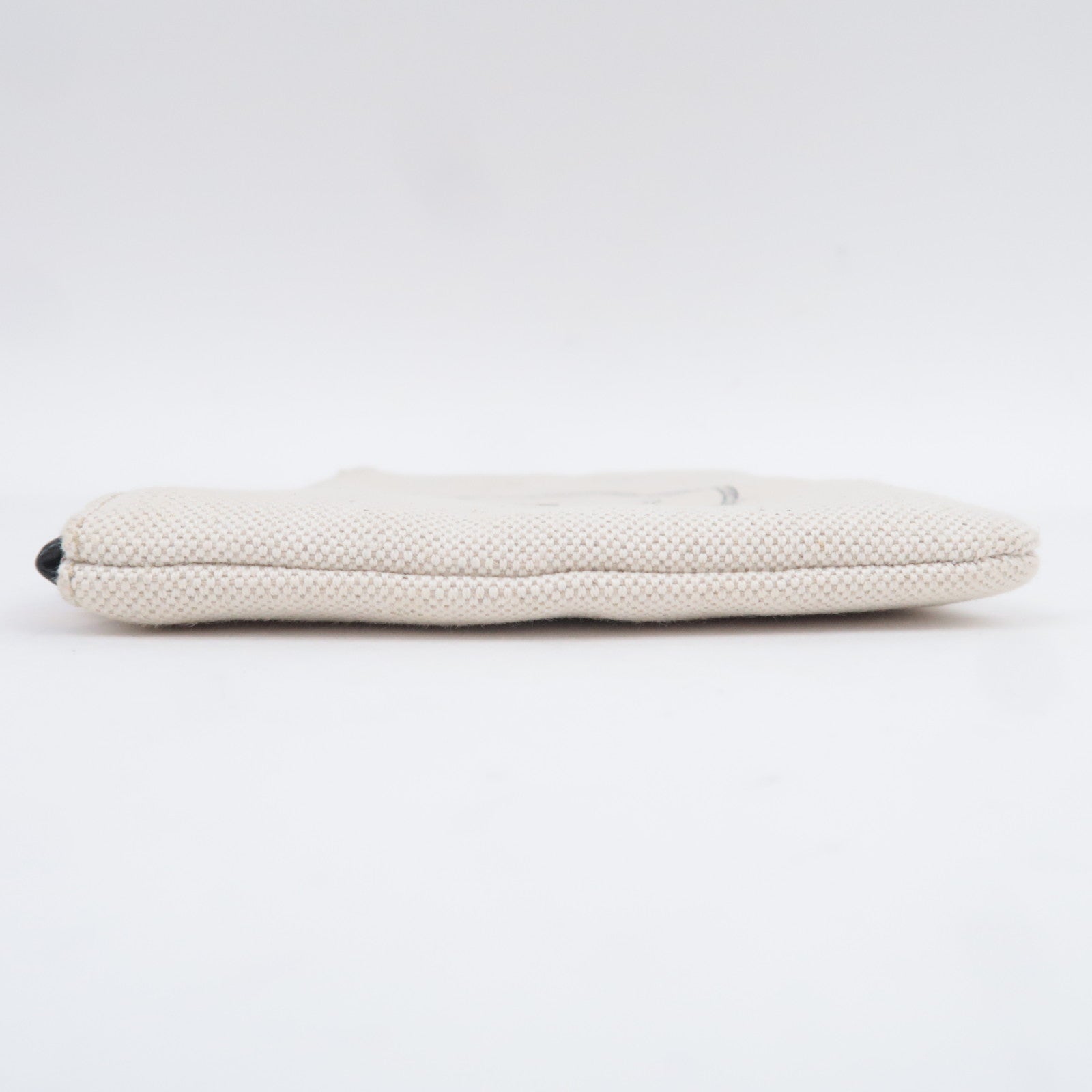 PRADA Canvas Leather Wristlet Pouch Ivory Black