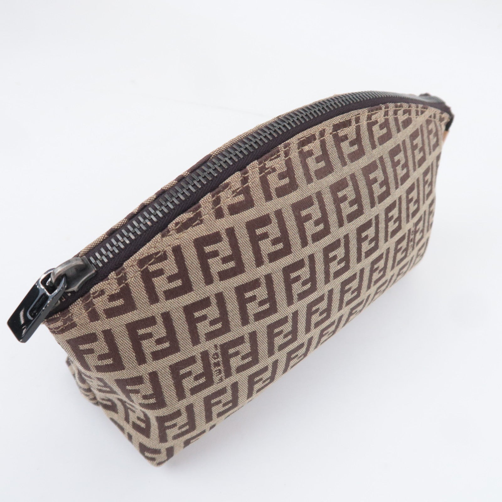 FENDI Zucchino Canvas Leather Pouch Brown 7N0005