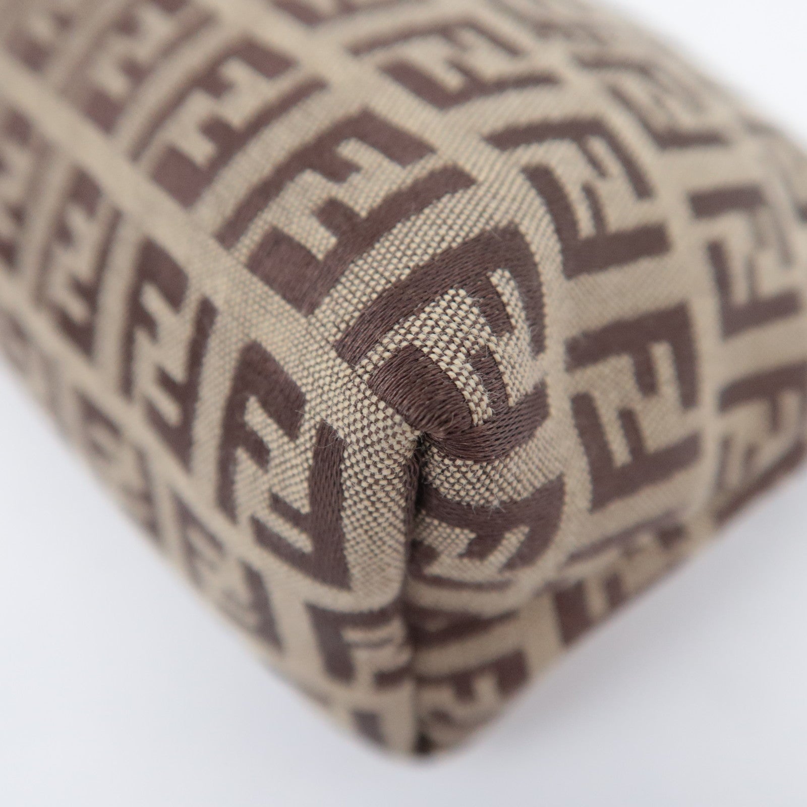 FENDI Zucchino Canvas Leather Pouch Brown 7N0005