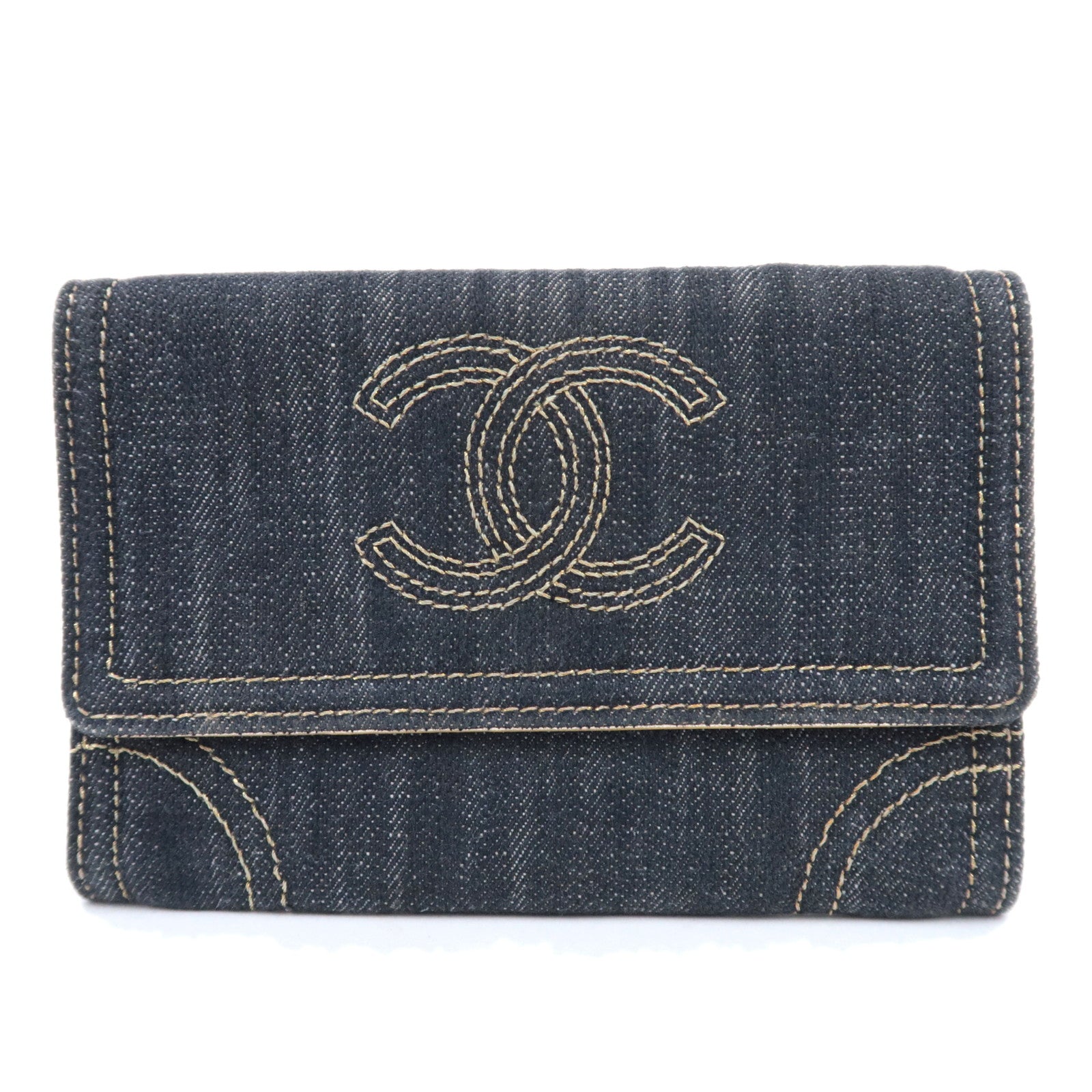 CHANEL Coco Mark Denim Wallet Navy90394