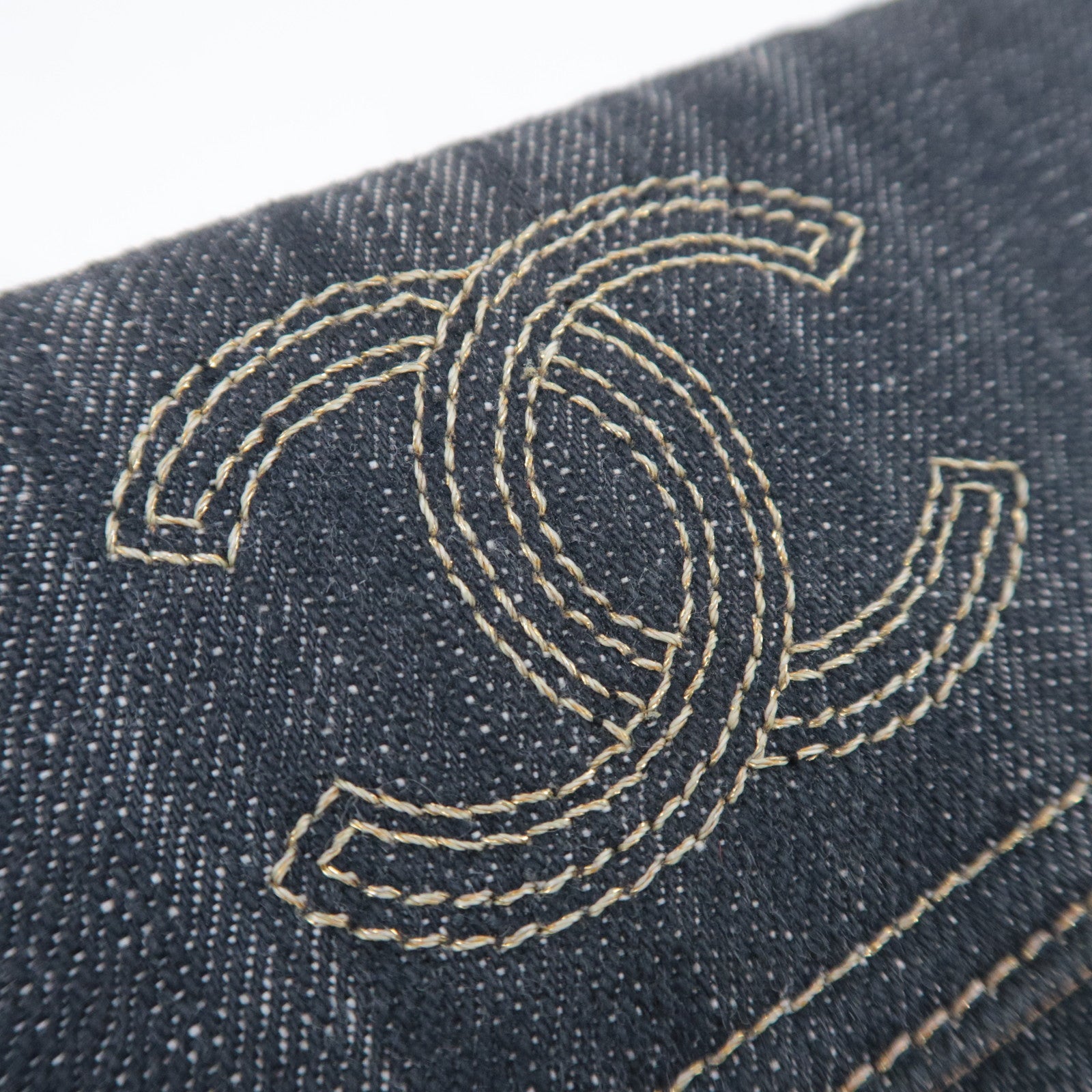 CHANEL Coco Mark Denim Wallet Navy