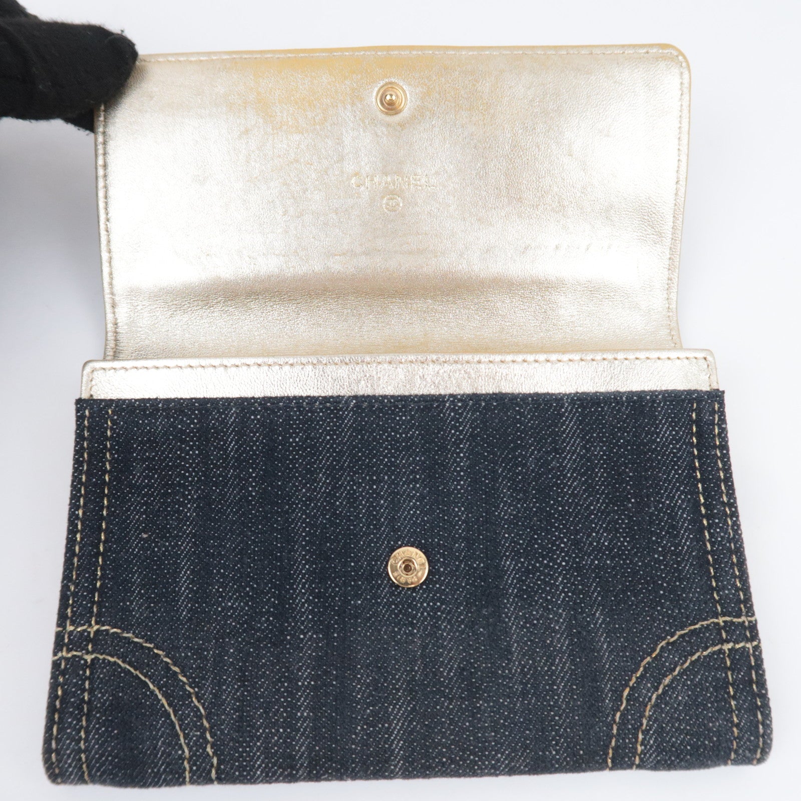 CHANEL Coco Mark Denim Wallet Navy
