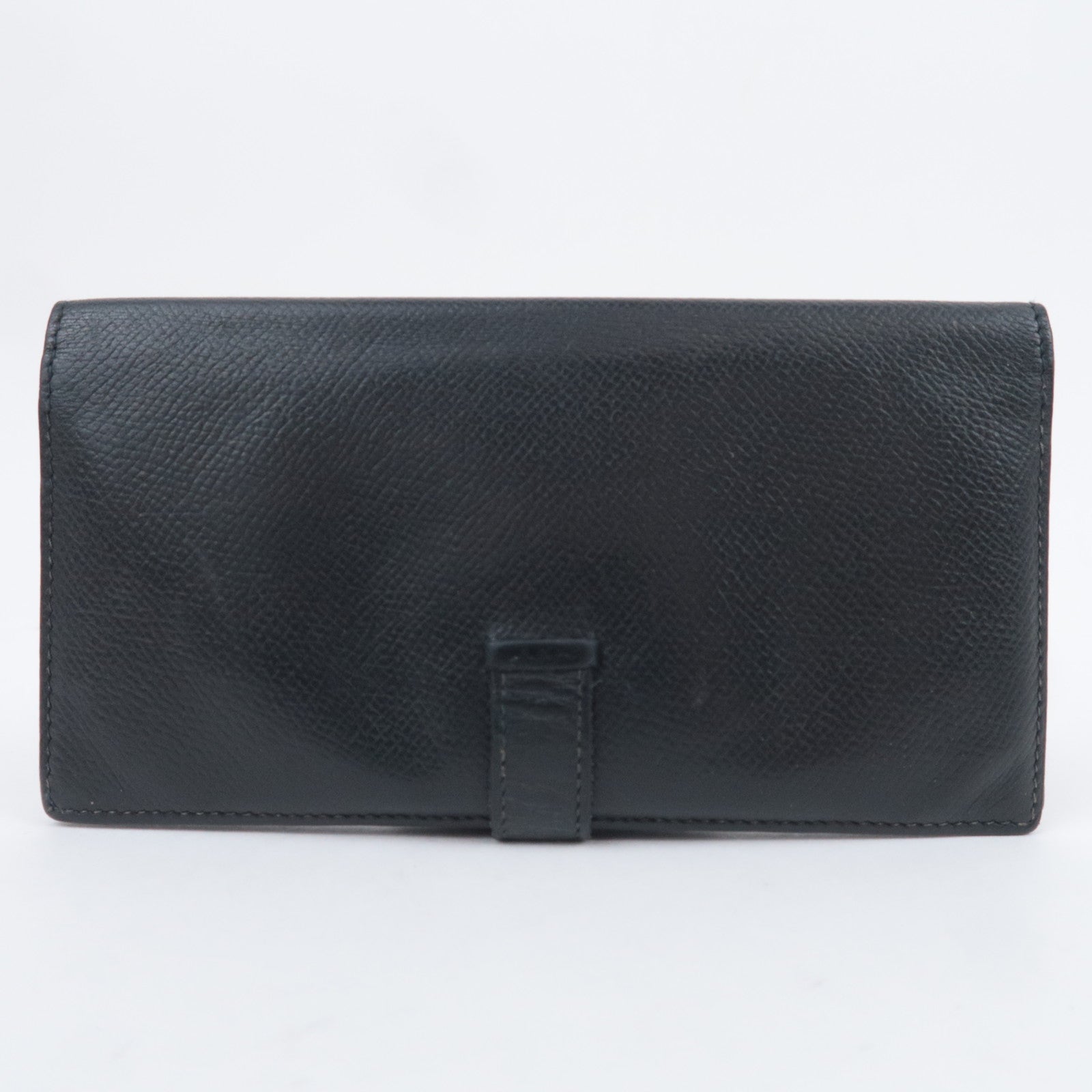 HERMES Bearn Classic Leather Long Wallet □I Stamp (2005) Black Silver HDW