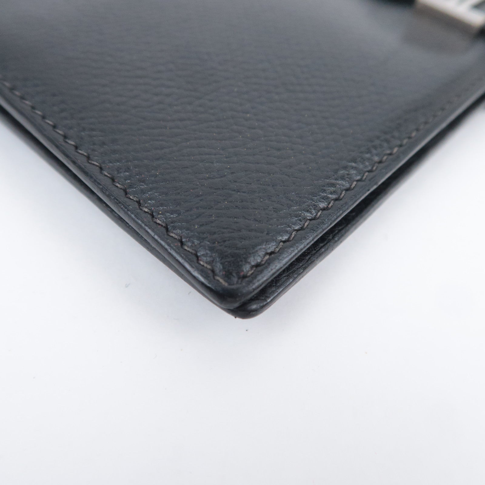 HERMES Bearn Classic Leather Long Wallet □I Stamp (2005) Black Silver HDW