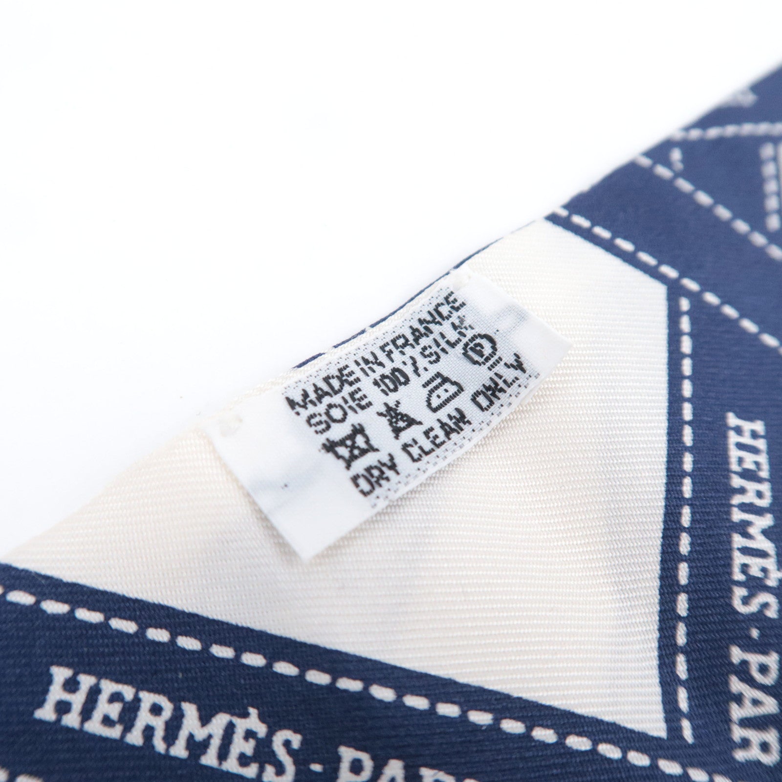 HERMES Twilly Scarf Bolduc 100% Silk Ivory Navy