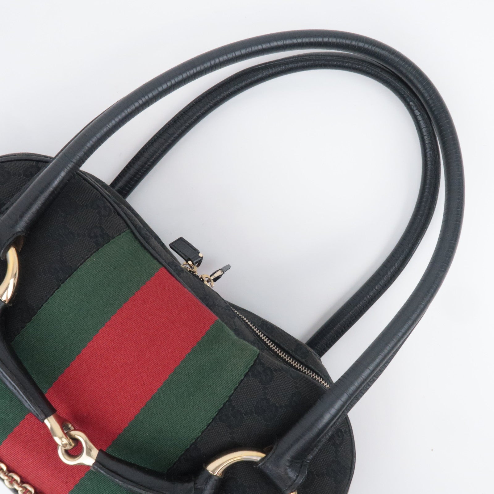 GUCCI Horsebit Sherry GG Canvas Shoulder Bag Black 131092