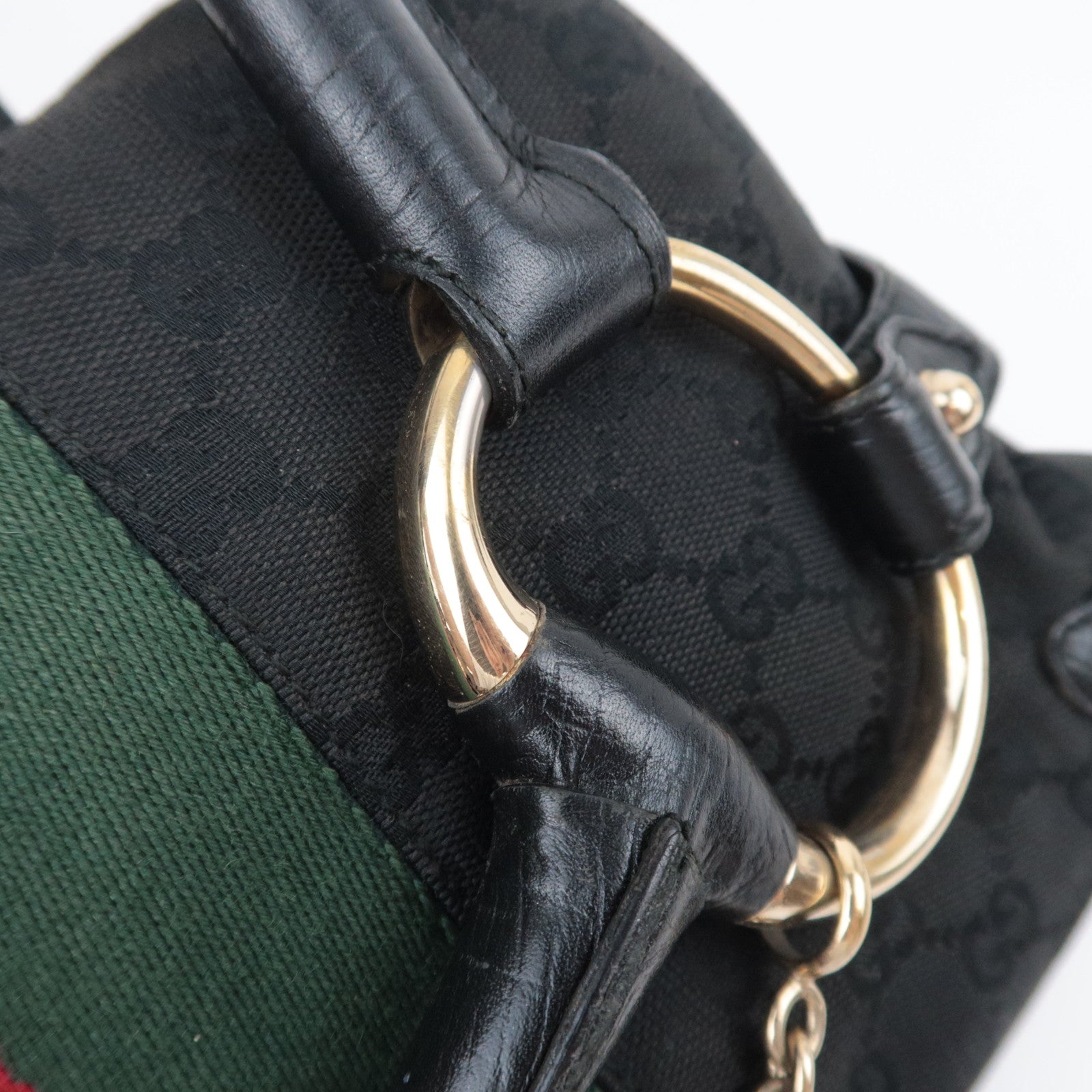 GUCCI Horsebit Sherry GG Canvas Shoulder Bag Black 131092