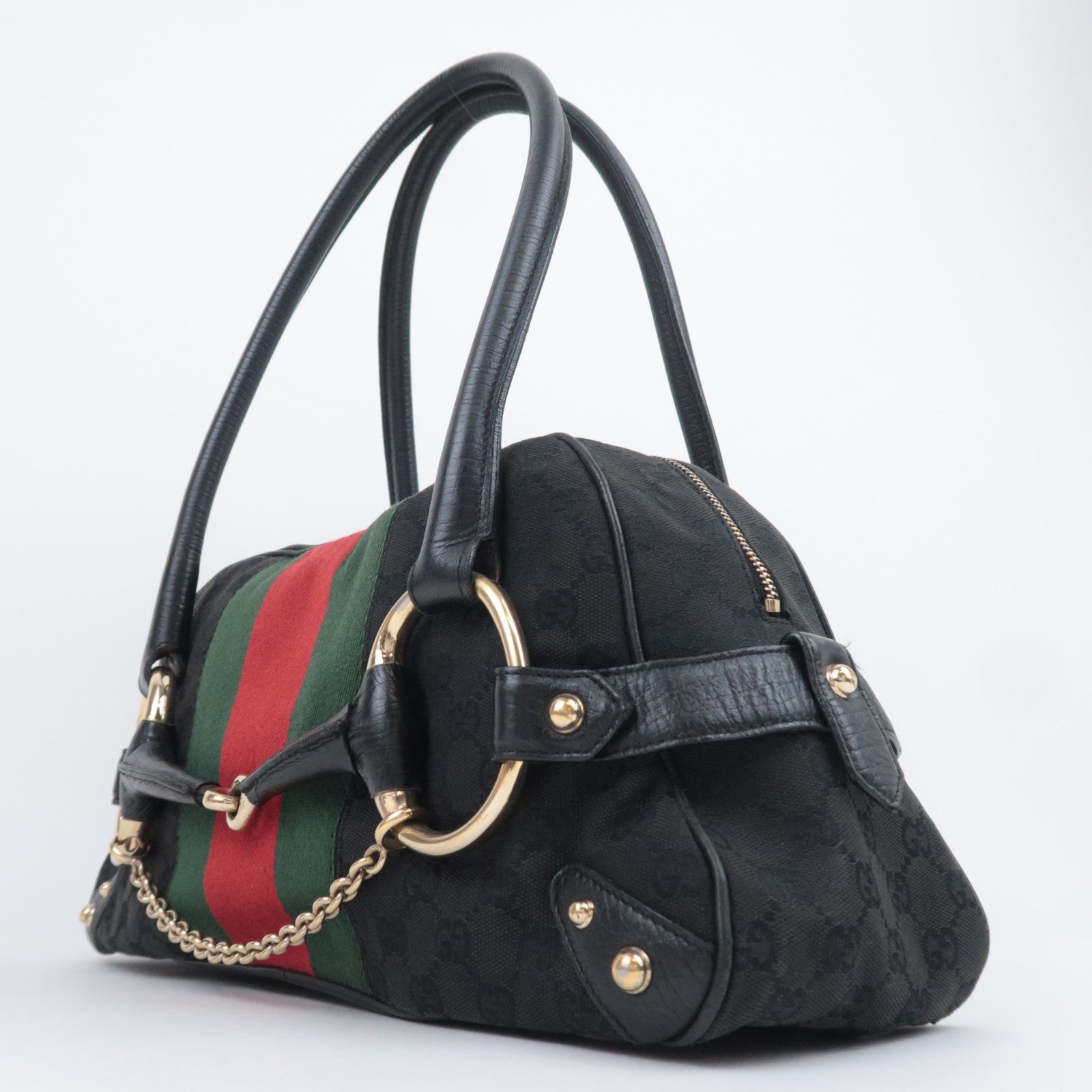 GUCCI Horsebit Sherry GG Canvas Shoulder Bag Black 131092