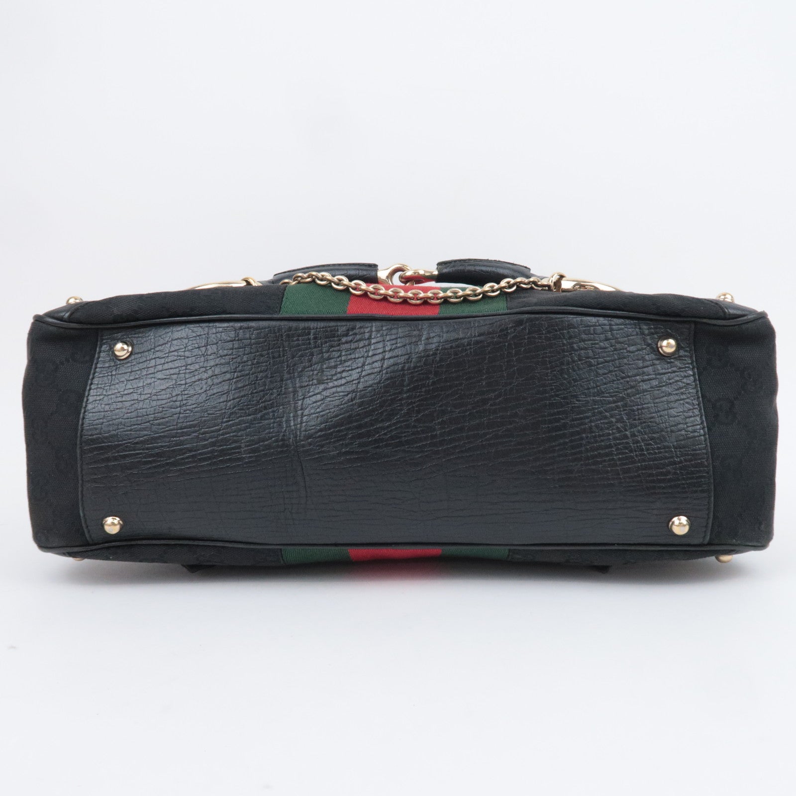 GUCCI Horsebit Sherry GG Canvas Shoulder Bag Black 131092
