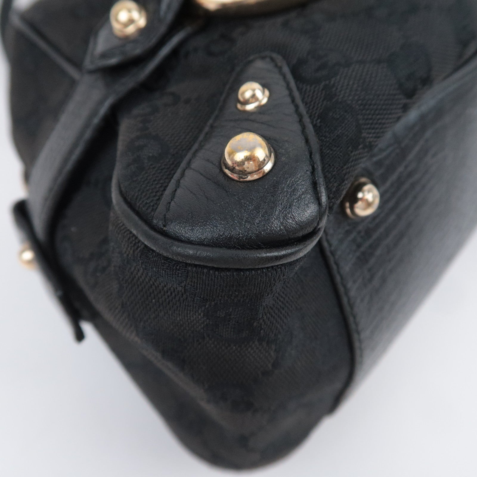 GUCCI Horsebit Sherry GG Canvas Shoulder Bag Black 131092
