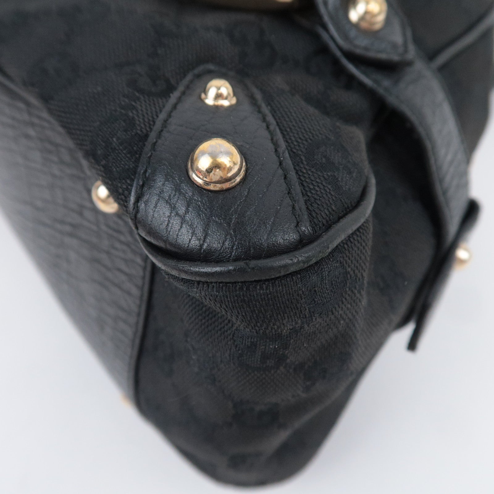 GUCCI Horsebit Sherry GG Canvas Shoulder Bag Black 131092