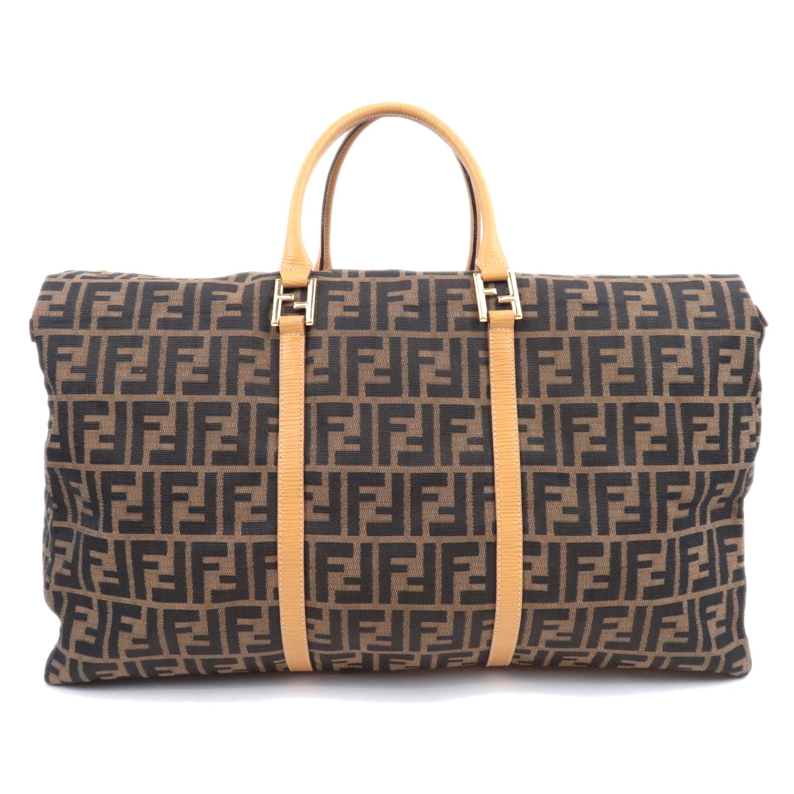 FENDI Zucca Canvas Leather Boston Bag Brown90408