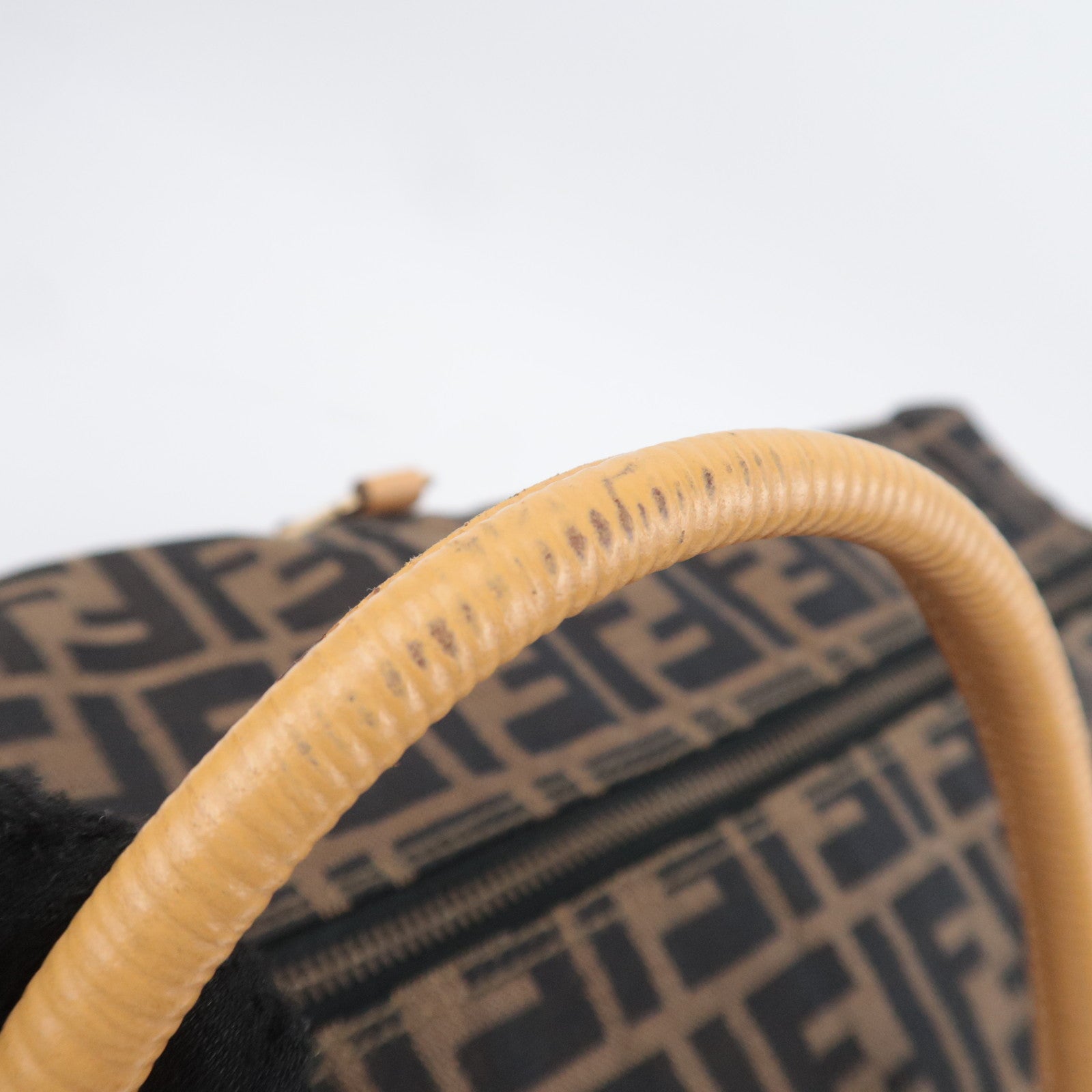 FENDI Zucca Canvas Leather Boston Bag Brown
