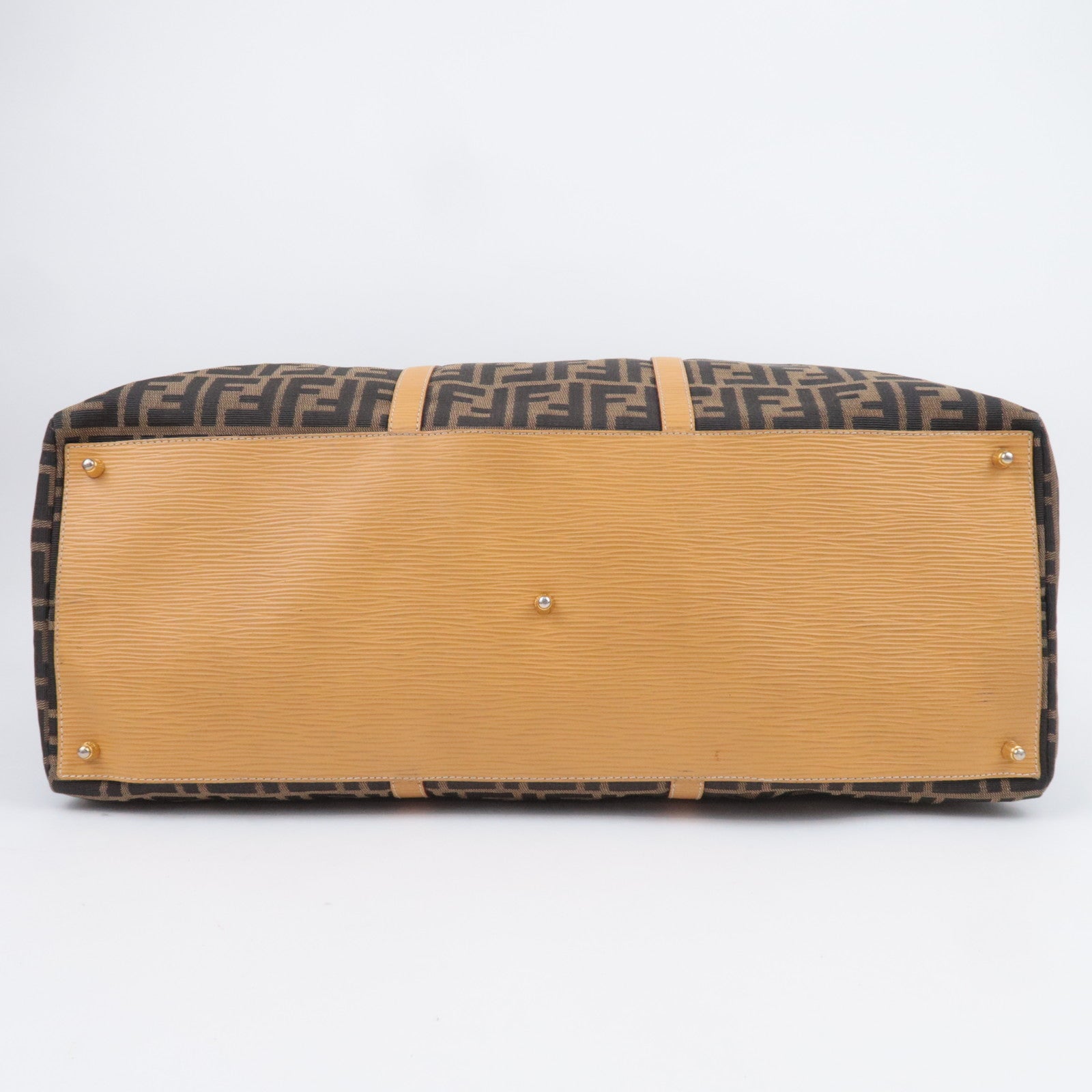 FENDI Zucca Canvas Leather Boston Bag Brown