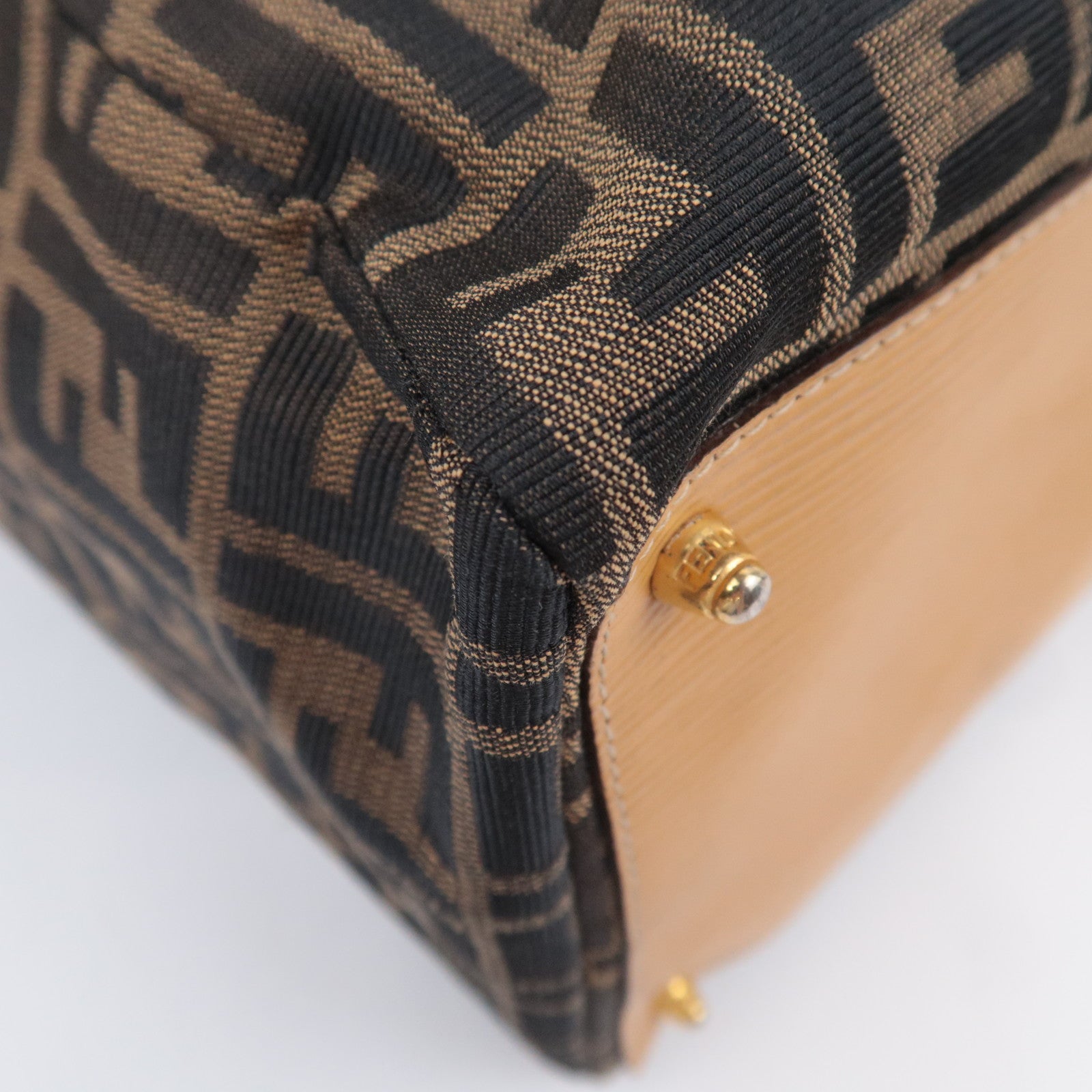 FENDI Zucca Canvas Leather Boston Bag Brown