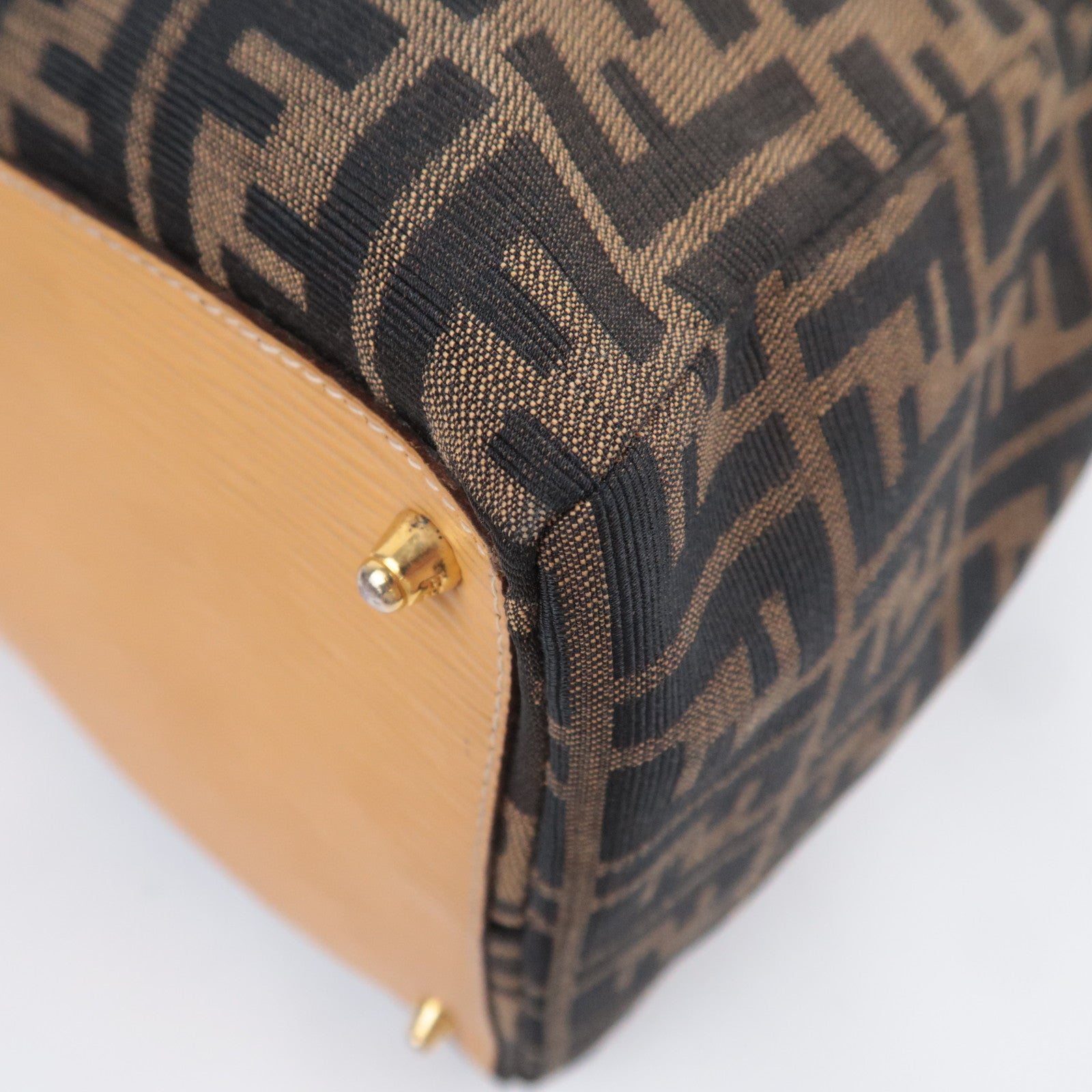 FENDI Zucca Canvas Leather Boston Bag Brown