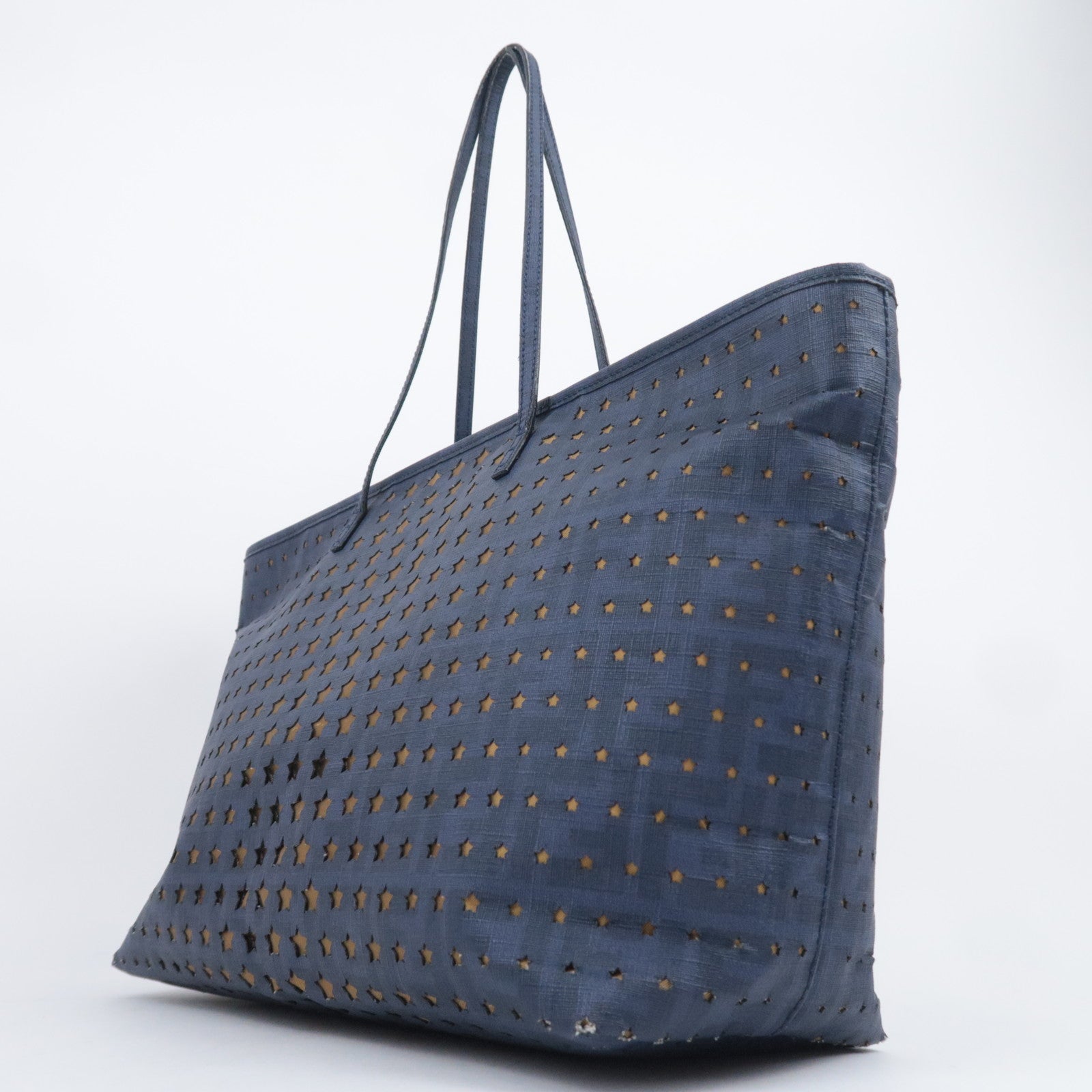 FENDI Star Perforated PVC Tote Bag Navy 8BH185