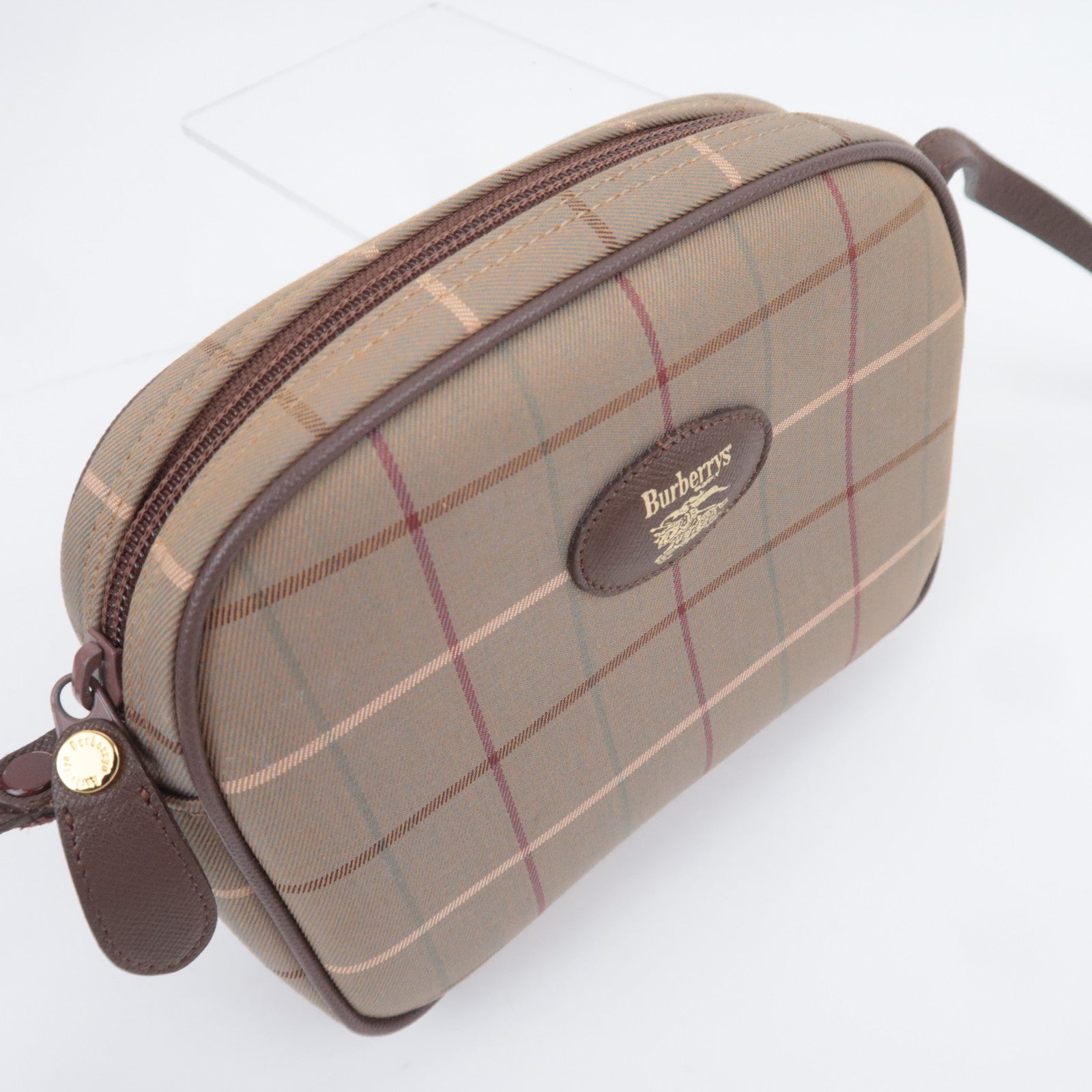 BURBERRY burberrys Plaid Canvas Leather Shoulder Bag
