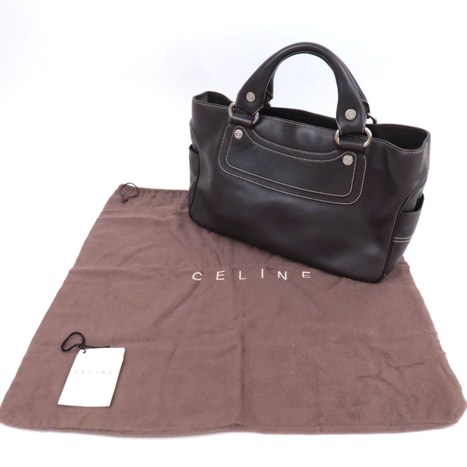 CELINE Boogie Bag Leather Handbag Dark Brown