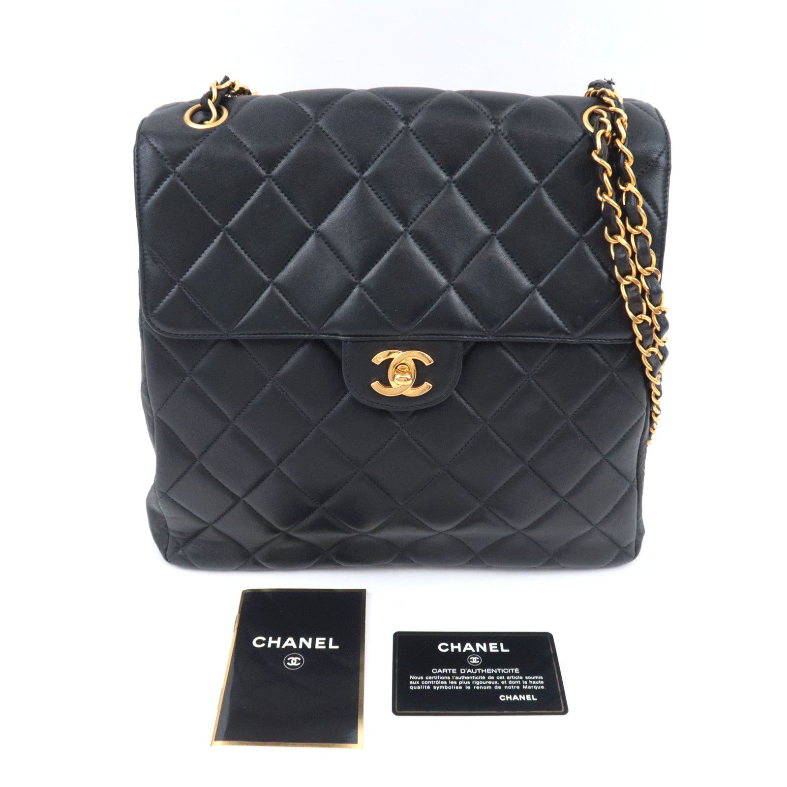 CHANEL Matelasse Double Face Chain Shoulder Bag Lambskin Black Gold HDW