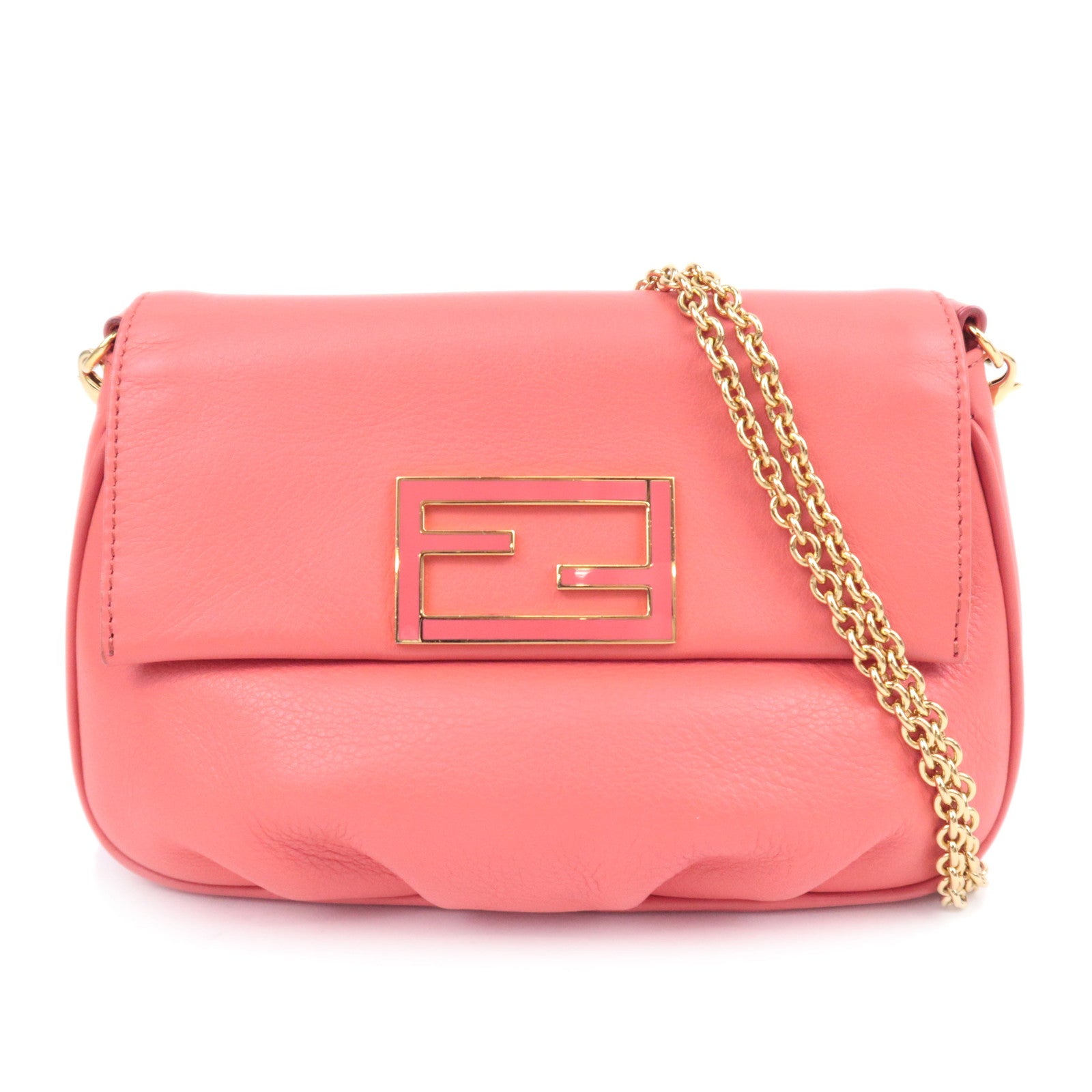 FENDI Leather Chain Shoulder Bag Pink 8M027690425