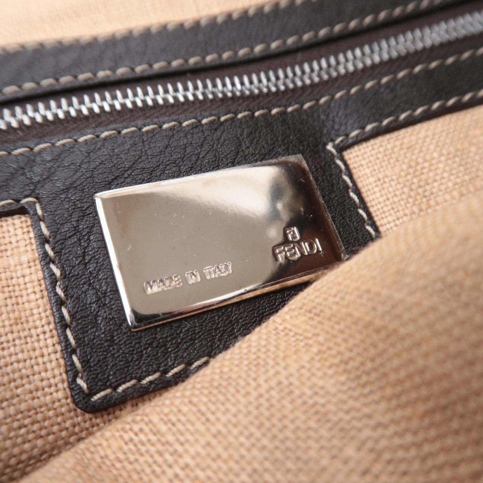 FENDI Selleria Zucca Canvas Leather Shoulder Bag Brown Black 8BT109