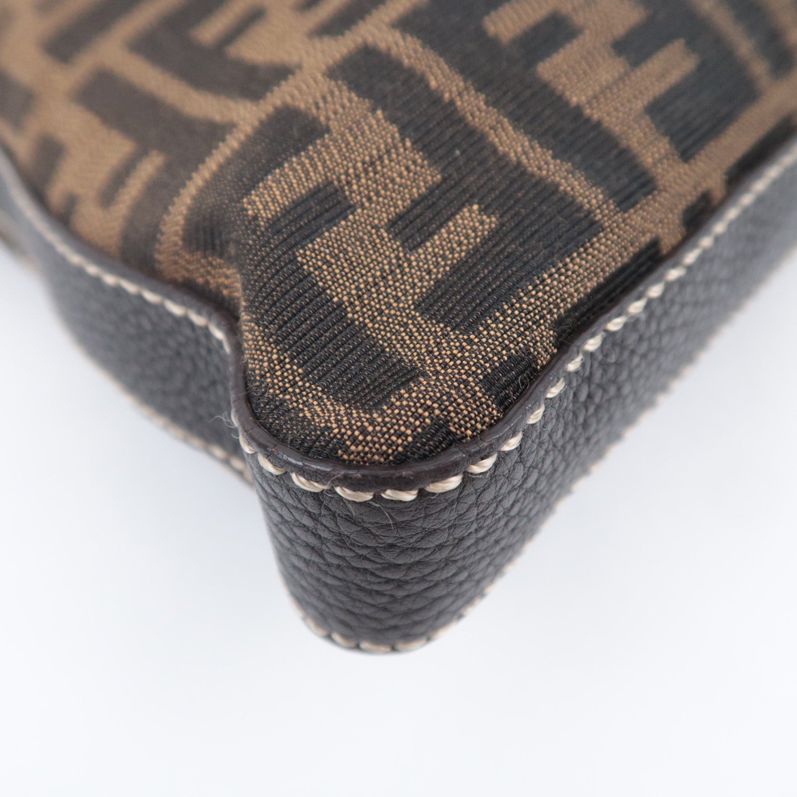 FENDI Selleria Zucca Canvas Leather Shoulder Bag Brown Black 8BT109