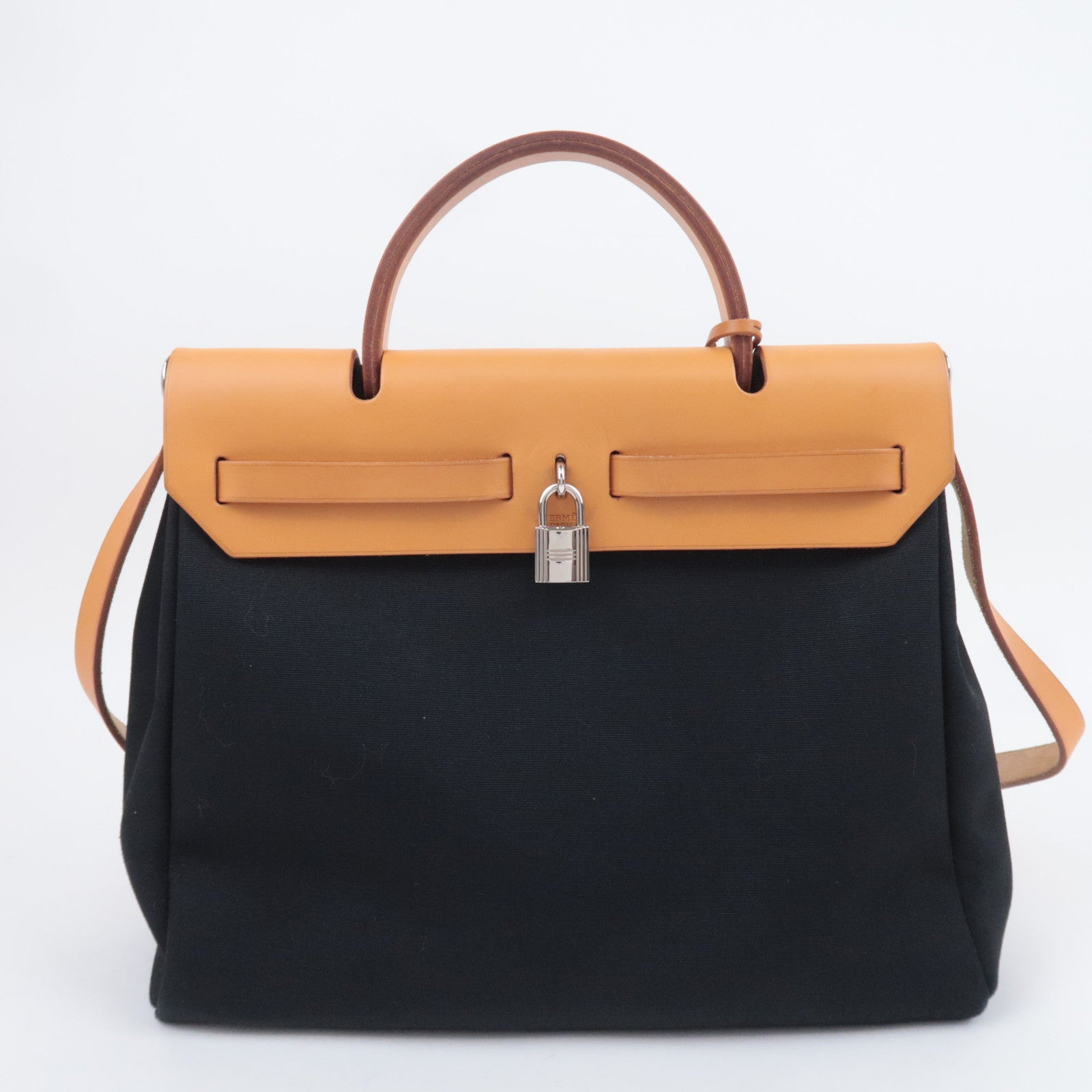 HERMES Her Bag PM 2Way Canvas Shoulder Bag □G Stamp (2003) Black