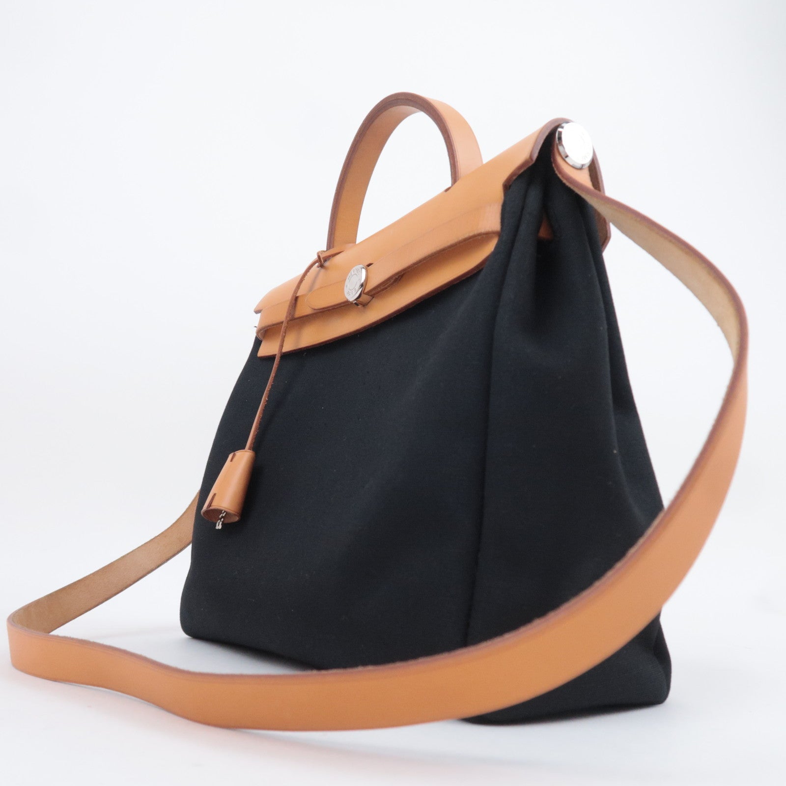 HERMES Her Bag PM 2Way Canvas Shoulder Bag □G Stamp (2003) Black