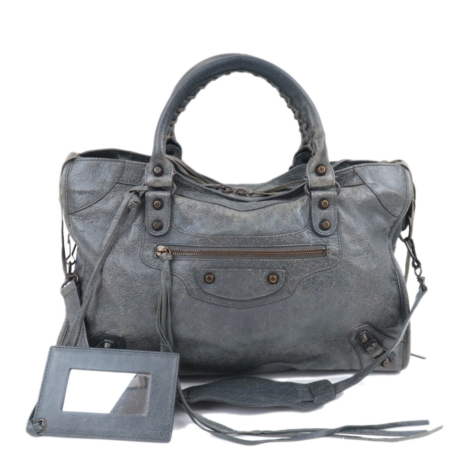 BALENCIAGA The City 2Way Leather Shoulder Bag Gray 11574890506