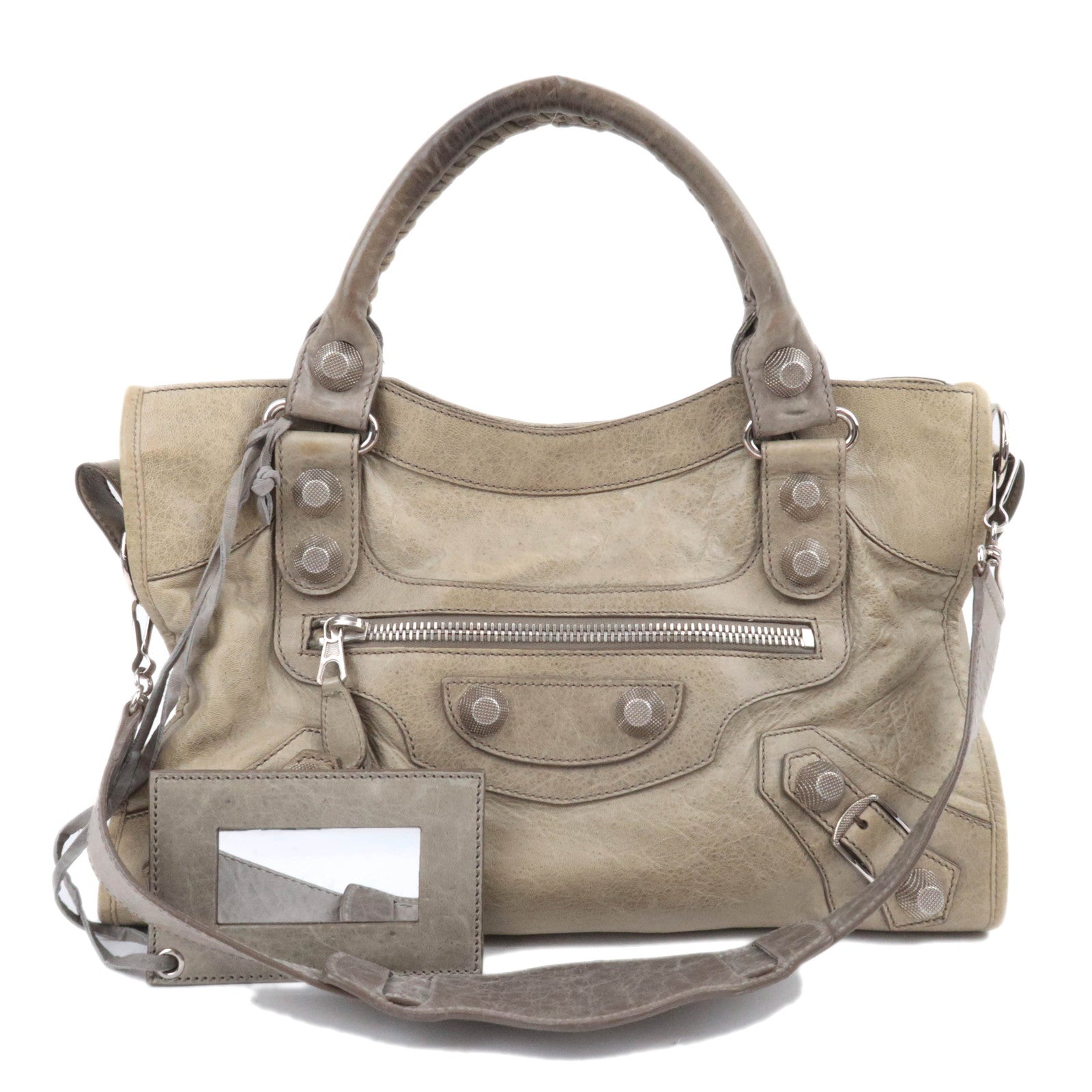 BALENCIAGA The Giant City 2Way Leather Shoulder Bag Khaki 17308490507