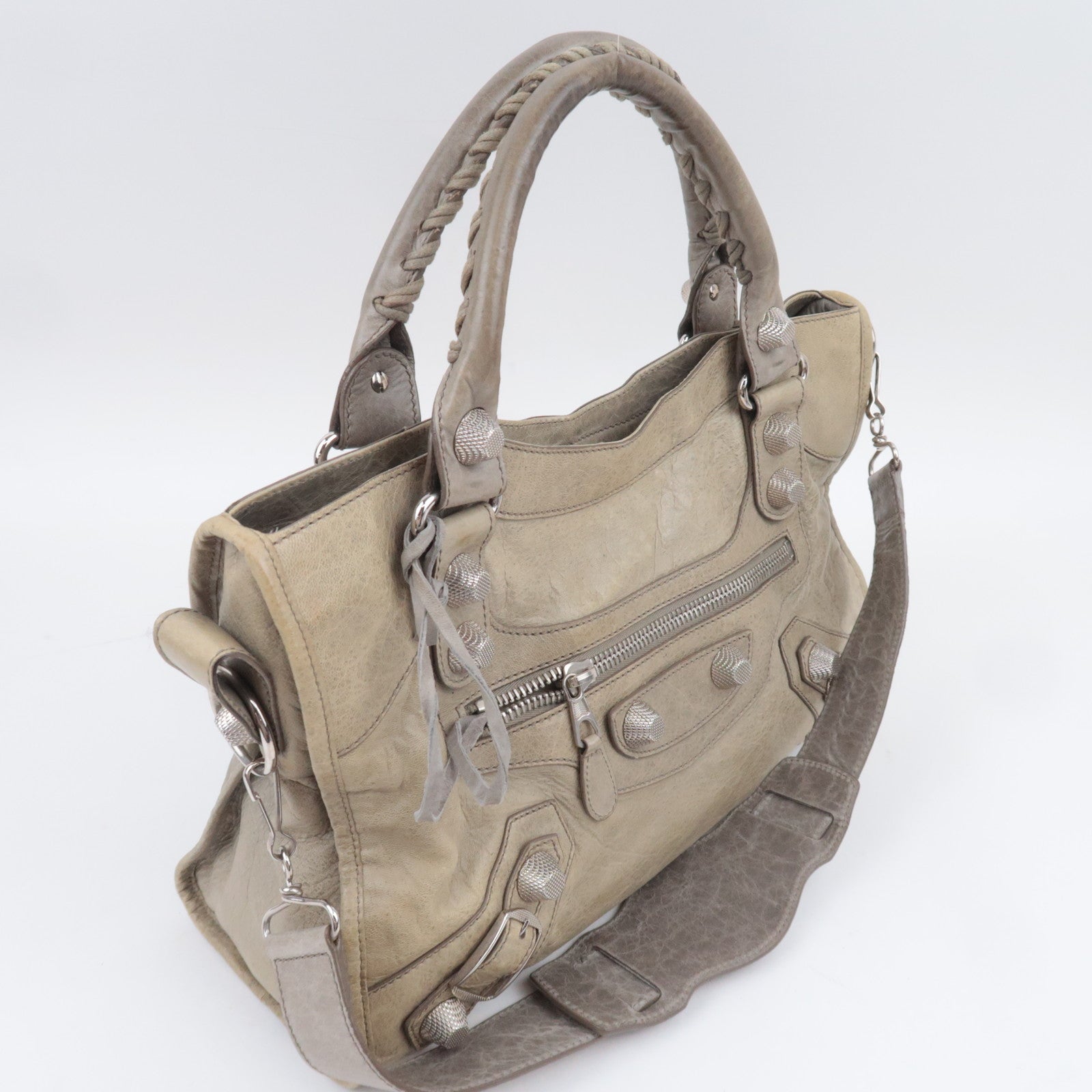 BALENCIAGA The Giant City 2Way Leather Shoulder Bag Khaki 173084