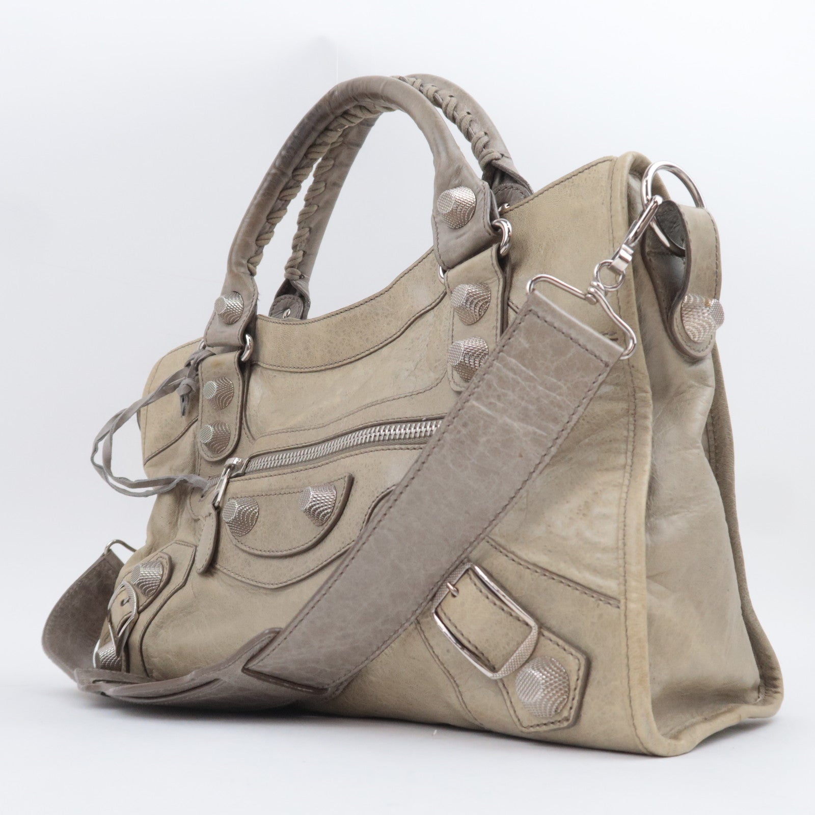 BALENCIAGA The Giant City 2Way Leather Shoulder Bag Khaki 173084