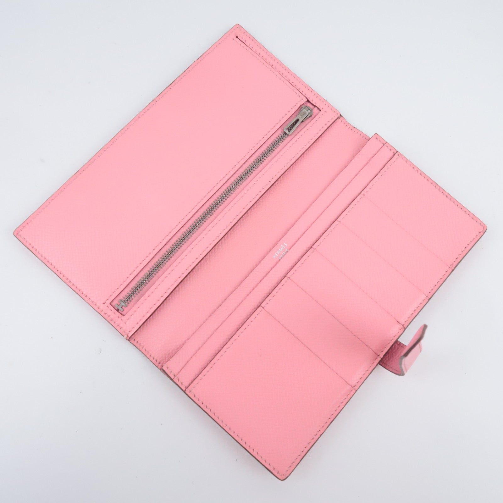 HERMES Bearn Soufflet Long Wallet □R Stamp (2014) Veau Epsom Pink Silver HDW