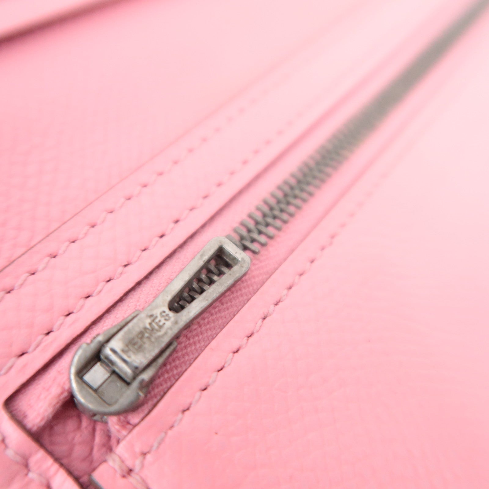 HERMES Bearn Soufflet Long Wallet □R Stamp (2014) Veau Epsom Pink Silver HDW