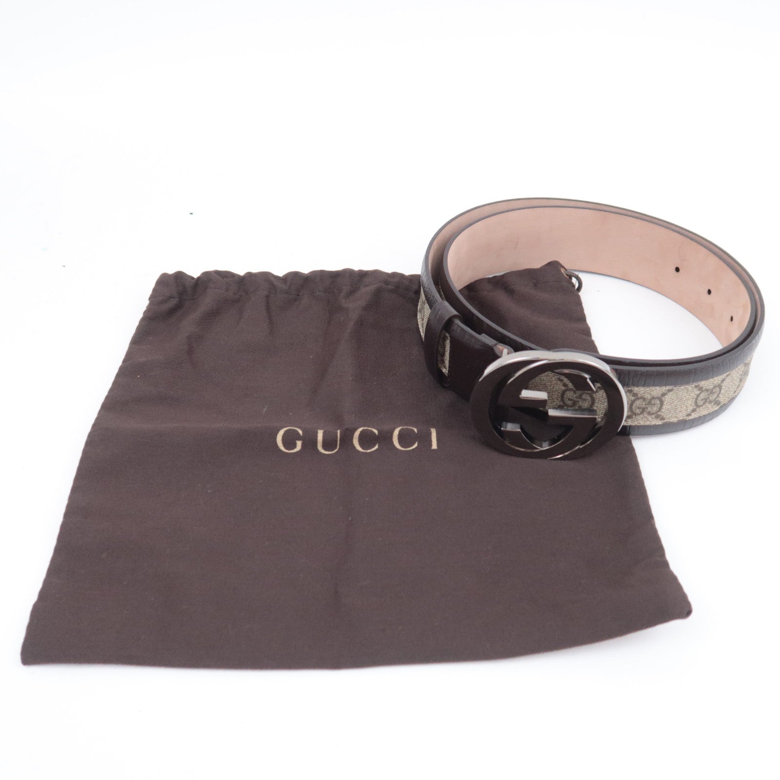 GUCCI Interlocking G GG Supreme Belt 85/34 Beige Brown 142931