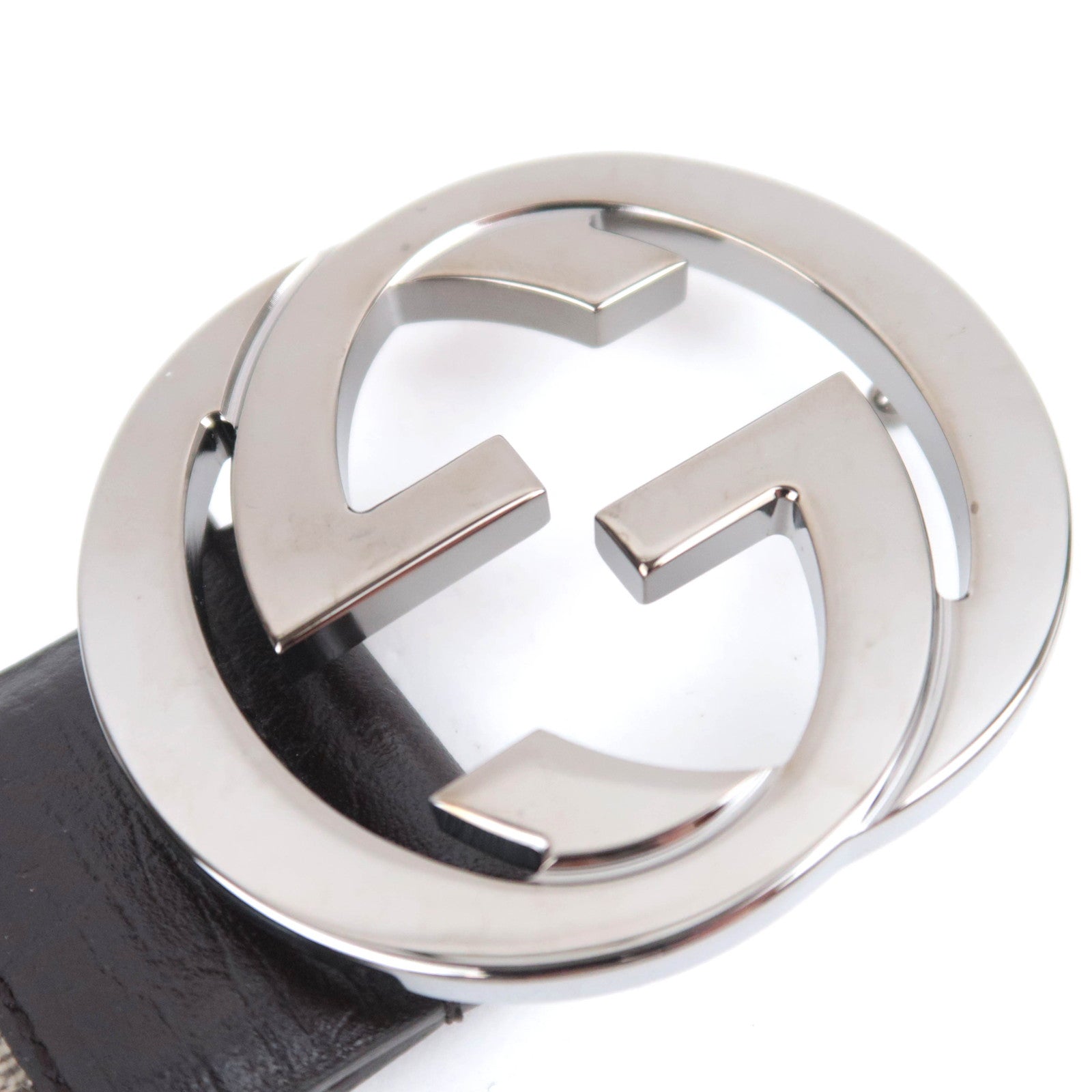 GUCCI Interlocking G GG Supreme Belt 85/34 Beige Brown 142931