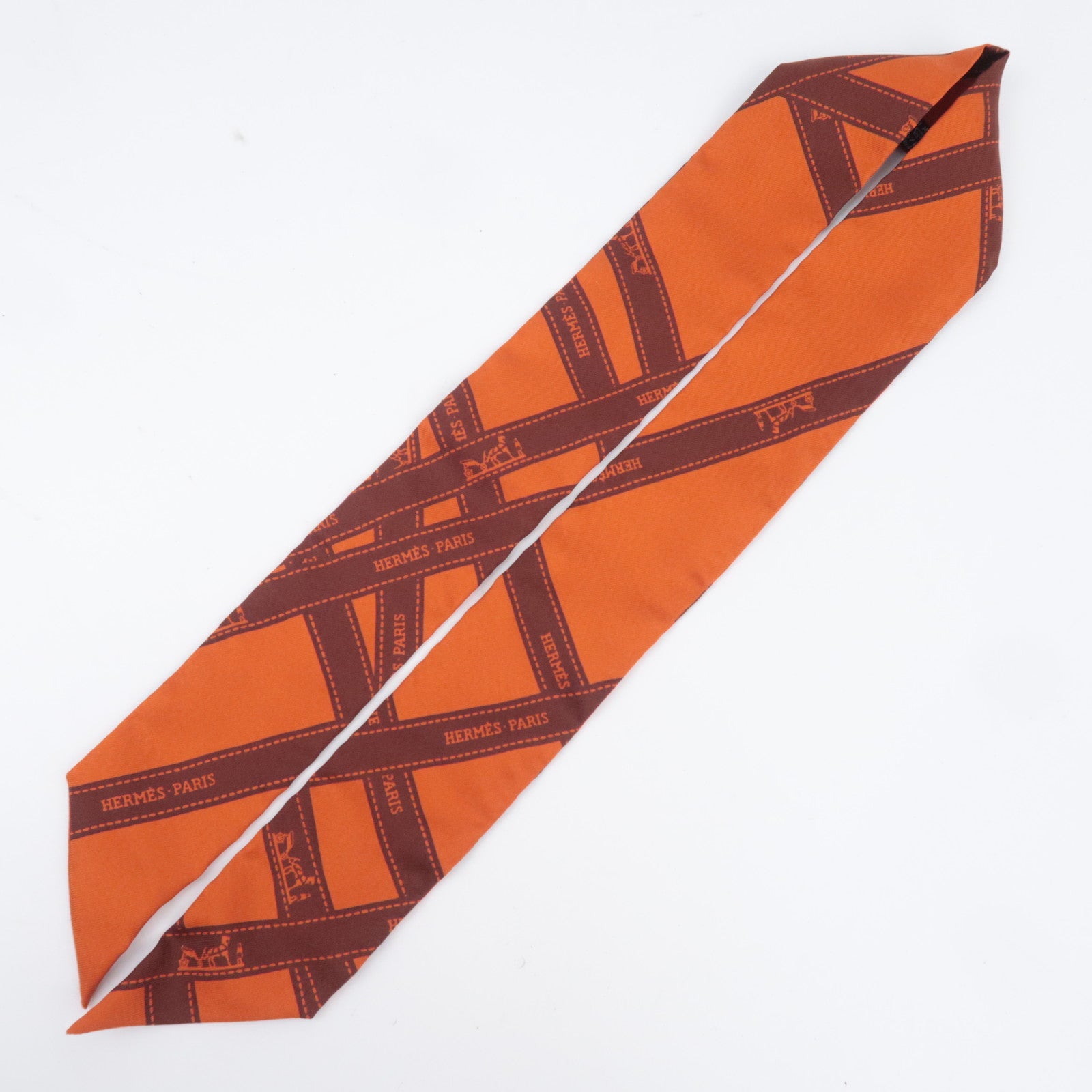 HERMES Twilly Scarf Bolduc 100% Silk Orange