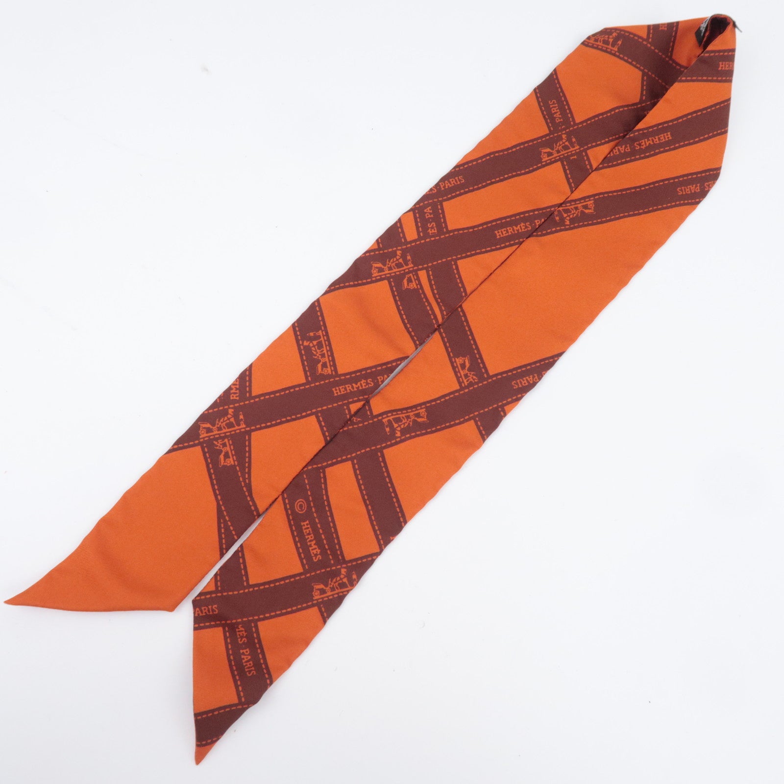 HERMES Twilly Scarf Bolduc 100% Silk Orange